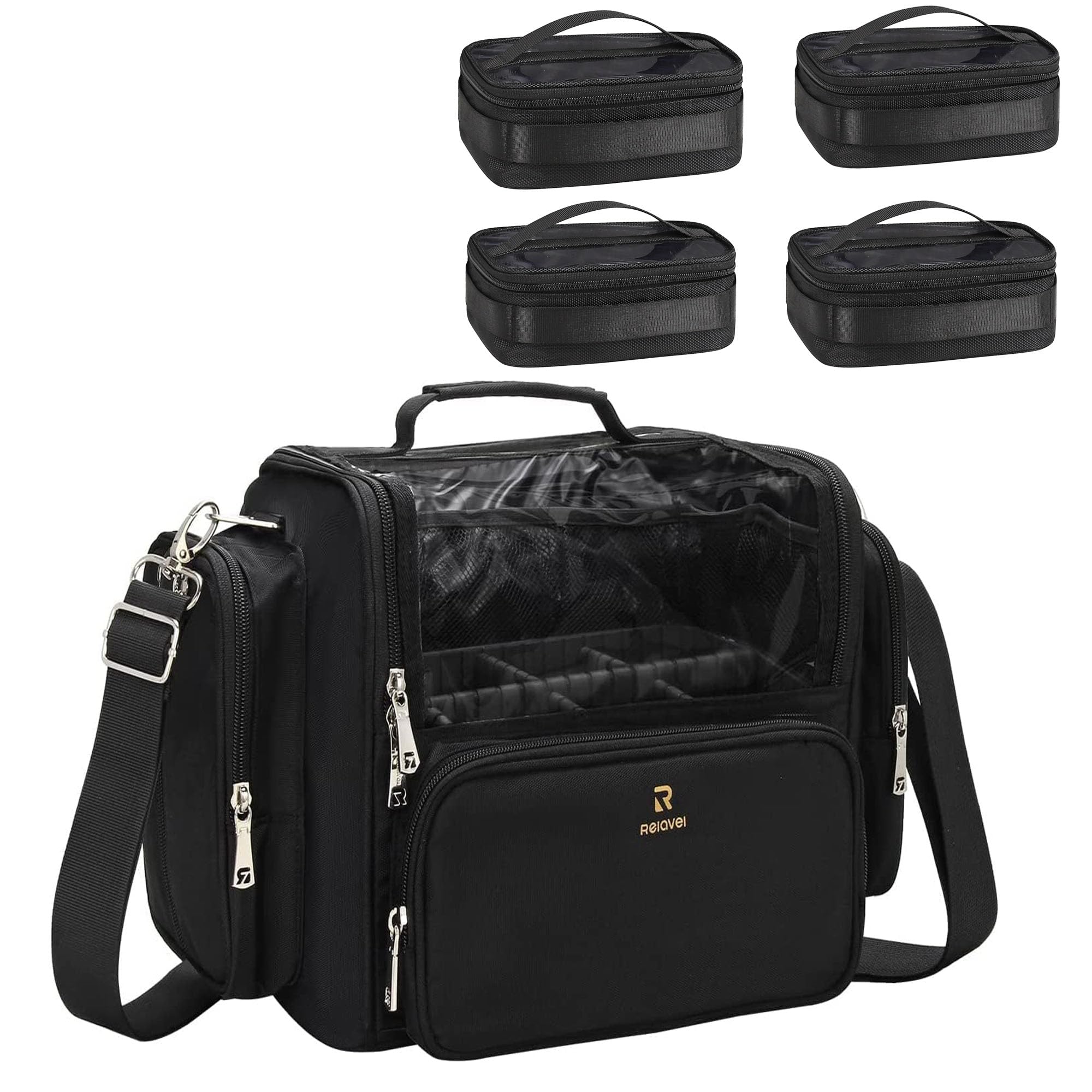 NAONAYA Makeup Brush Bag Extra Large Makeup Brush Case with 4 small bags Professional Makeup Artist Brush Holder Stand Up Organizer for Travel with