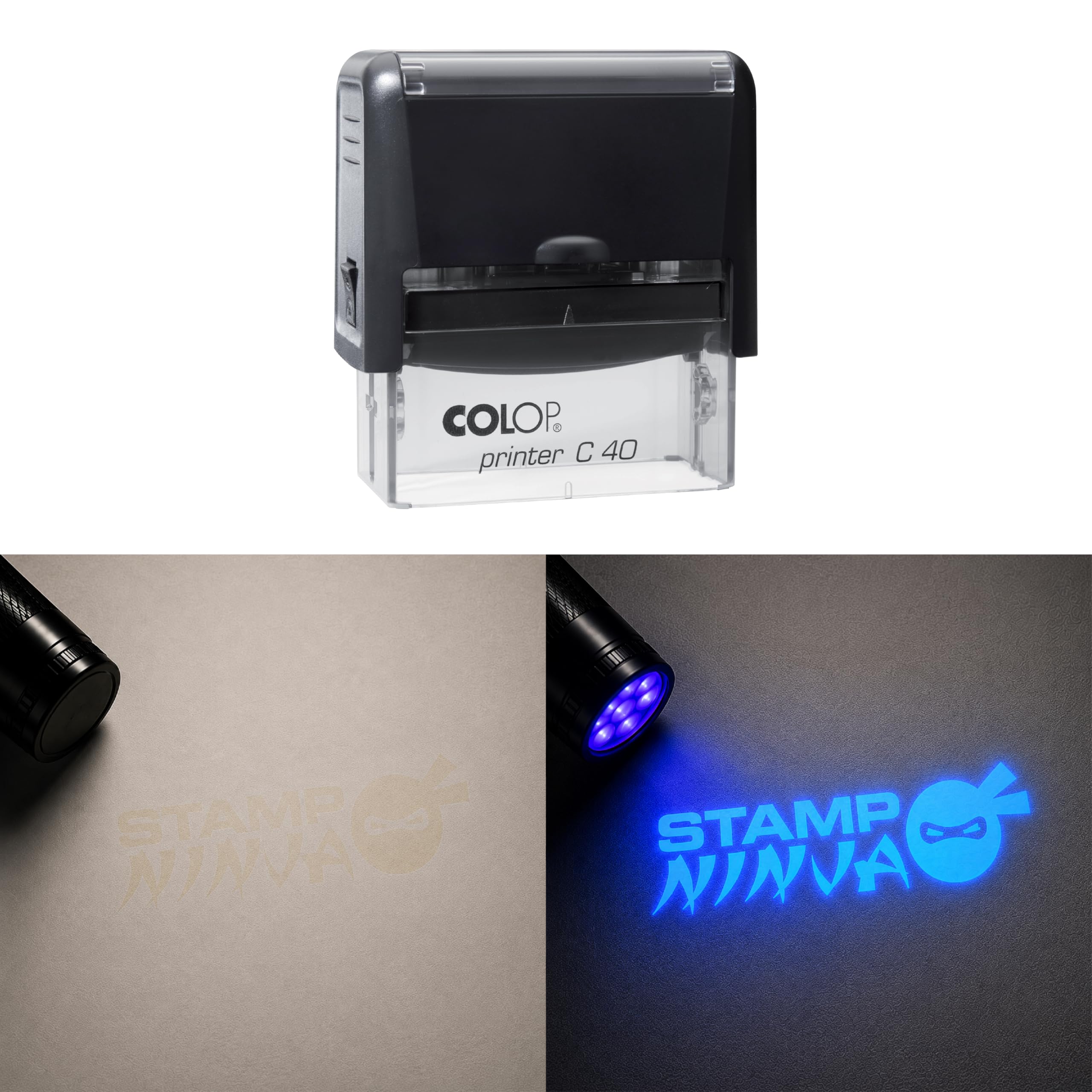 UV Security Stamp with Invisible UV Ink | Custom Personalised Stamp for Asset Marking, Property Identification, Anti-Theft Security & Document Verification (58mm x 22mm - C40)
