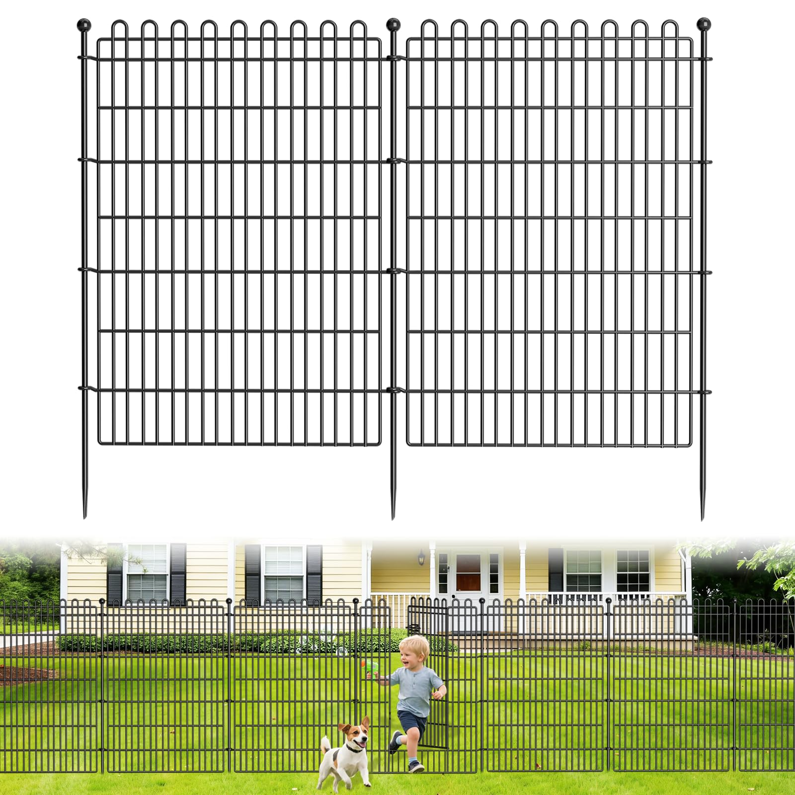 4 Panels No Dig Decorative Garden Fence with Gate for Yard, 48 in(H) X 10.5 ft(L) Animal Barrier Fencing for Outdoor Dog, Metal Portable Garden Fences for Borders, Pets, Landscape, Temporary Fence
