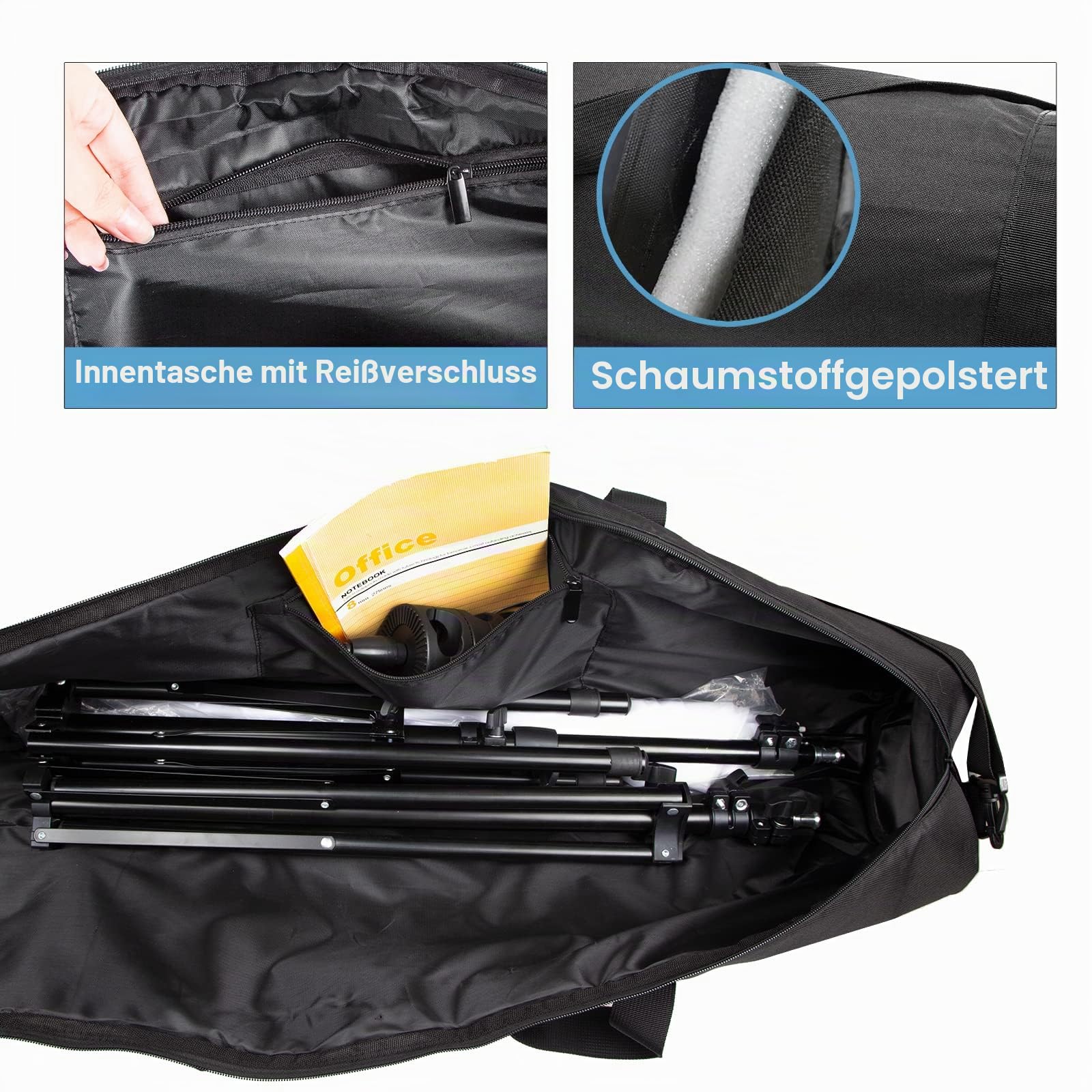 Stativtasche/Behälter Schaum 1680D Nylon mit Schultergurt tragen gepolstert - 47" 120cm x 20cm - Schwarz