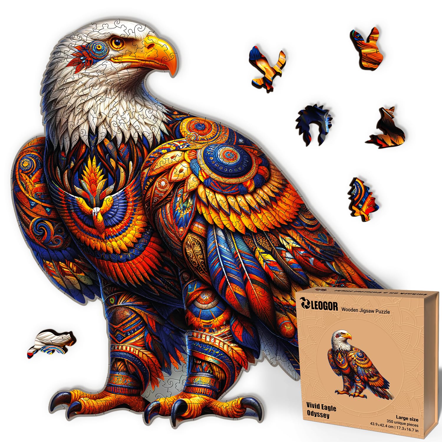 LEOGOR Drewniane puzzle dla dorosłych, 350 sztuk (17,3 x 42,4 cm), bardzo grube drewno 5 mm, szczegółowa mozaika ptaków, unikalne kształty zwierząt, trudny prezent artystyczny dla dorosłych i