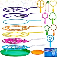 JOYIN Giant Big Bubble Wands Set, 18-Pack Bulk for Kids Summer Outdoor Parties - 12" Large Makers with Trays & Solution for All Ages
