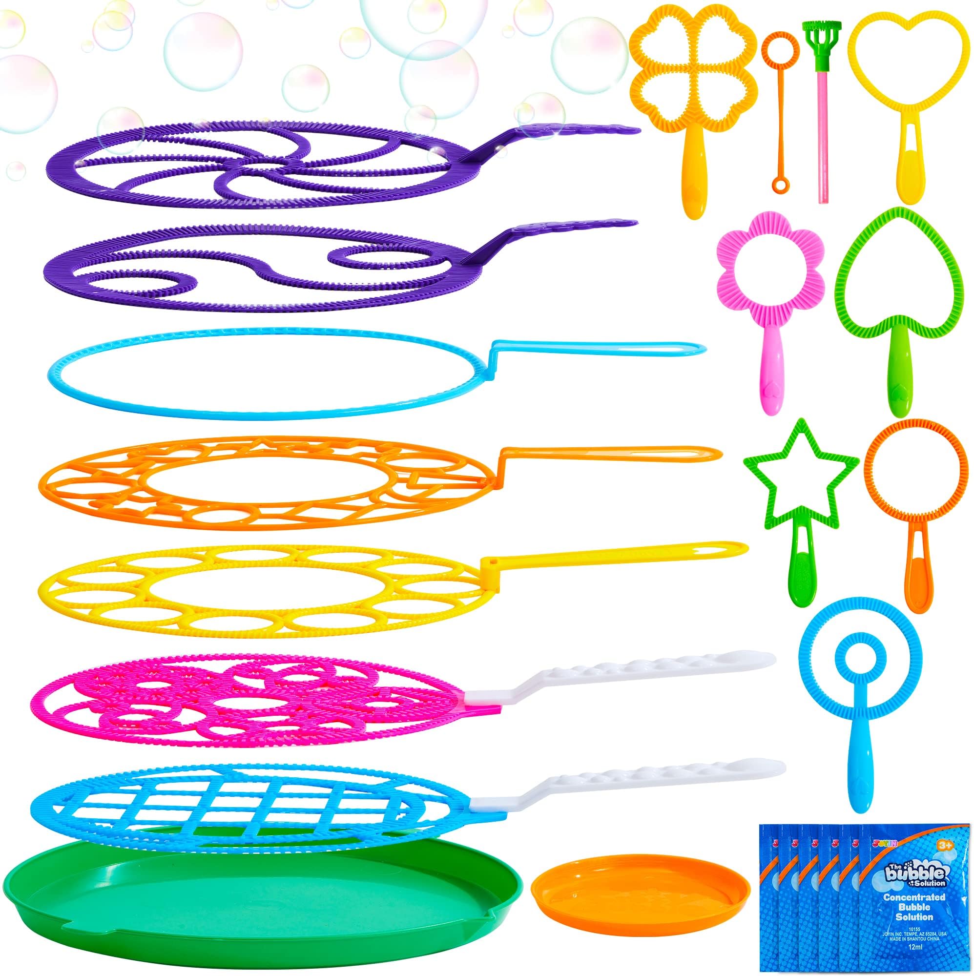24pcs Big Outdoor Bubble Wands Set, 53cm Giant Bubble Wands Bulk for Kids Summer Activity, 18 Pcs Giant Bubble Maker with Tray, 12"Large, 6 *12ml Pcs Bubble Solution Suitable for All Age People