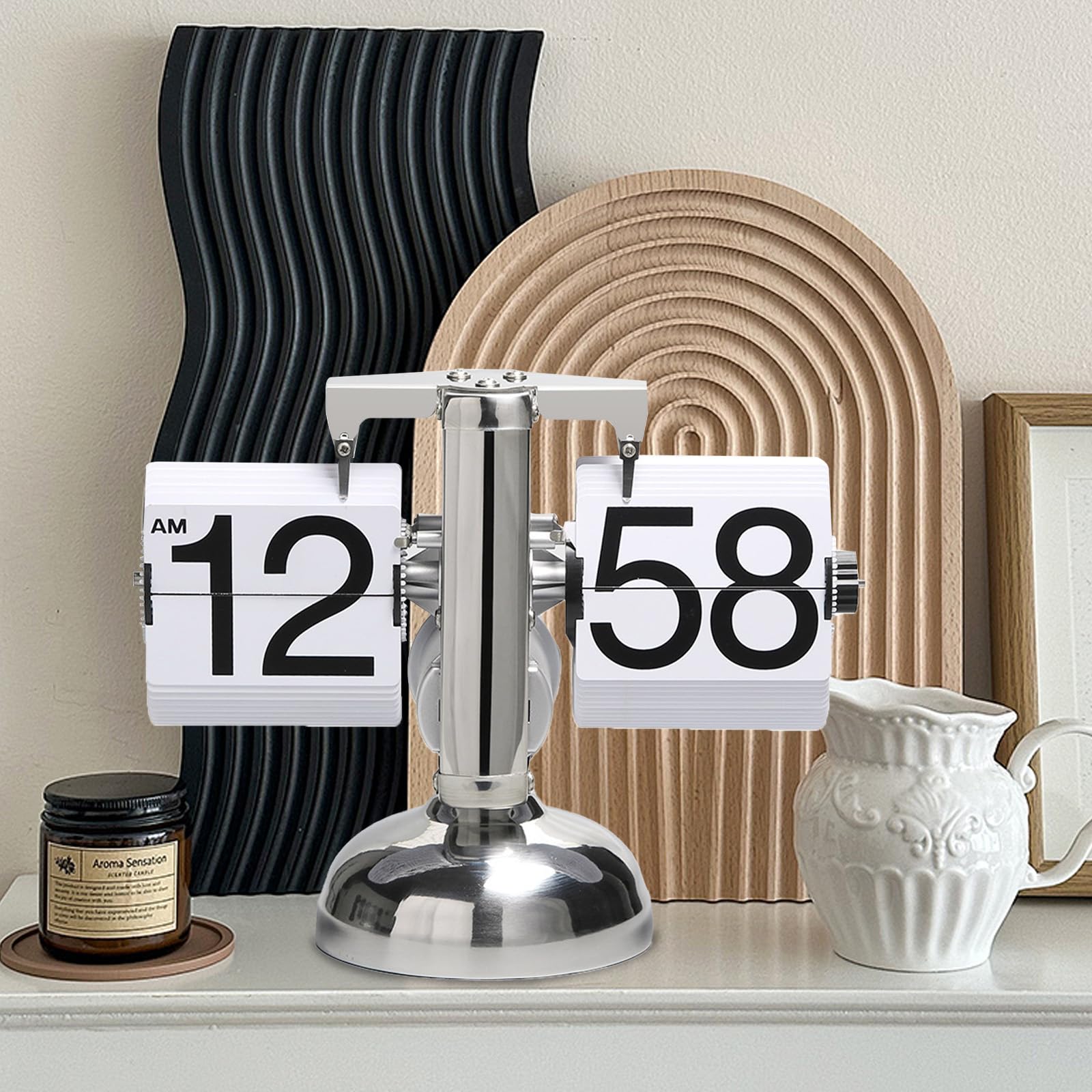 HAMON Horloge de Bureau à Cadran Rabattable, Horloge numérique à Piles, Flip Clock de Bureau mécanique rétro, Flip Clock à Cadran Rabattable Automatique pour de la Maison, de la Chambre (Blanc)