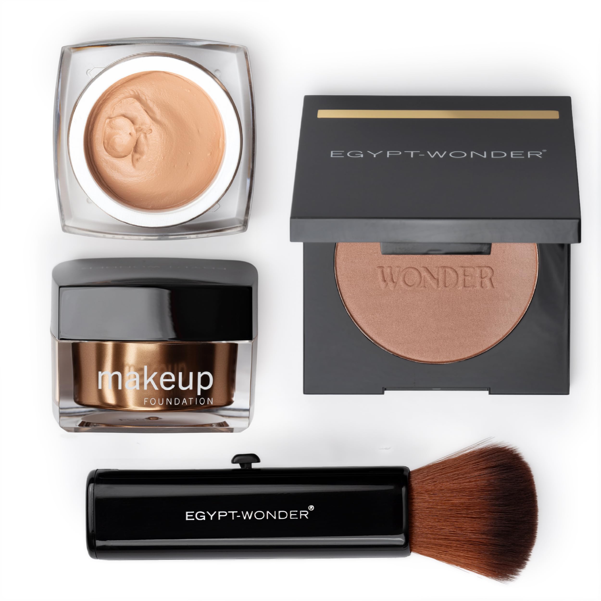 EGYPT-WONDER Set completo di 3 pezzi: fondotinta, bronzer glow e pennello | Set completo di 3 pezzi con fondotinta mousse, bronzer e polvere Glow e pennello tascabile per una carnagione uniforme