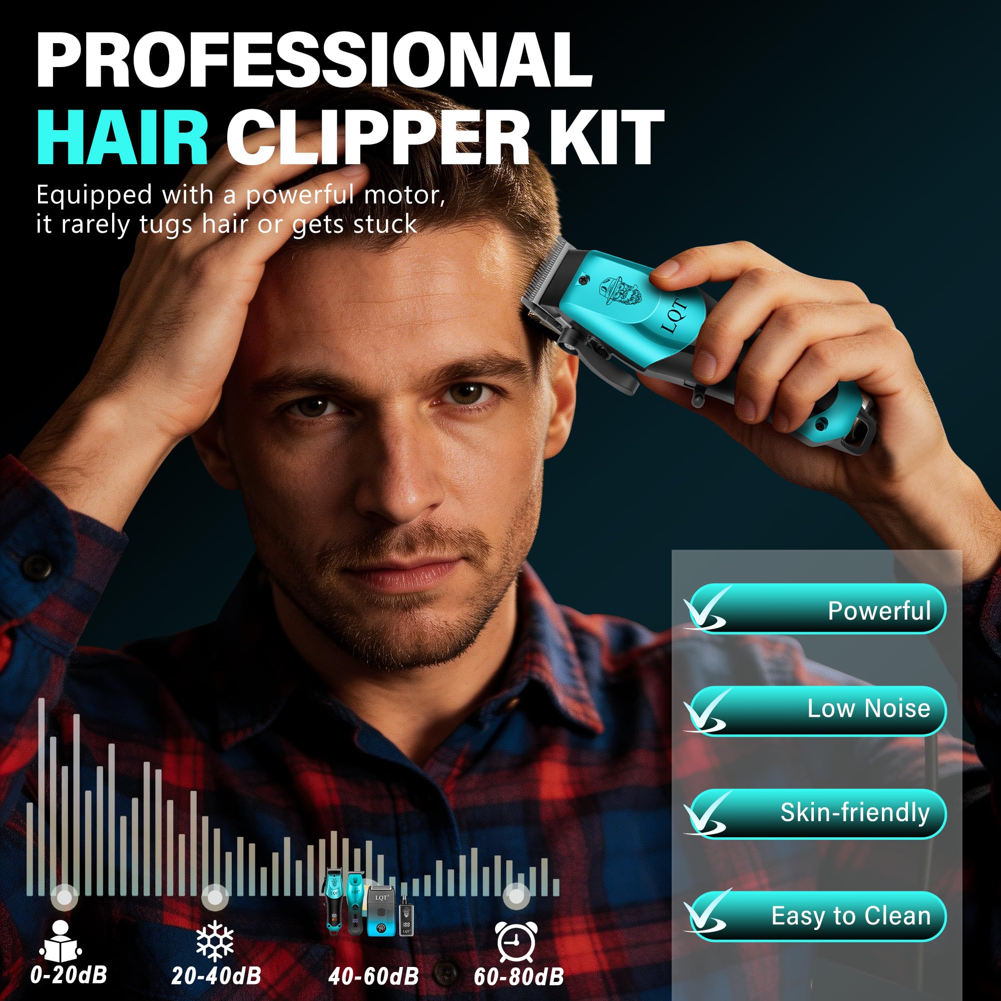 Kit tagliacapelli da uomo 4 in 1, include tagliacapelli per naso, rasoio elettrico e trimmer per incisione, set di toelettatura ricaricabile USB wireless, design blu sfumato, regalo ideale per gli