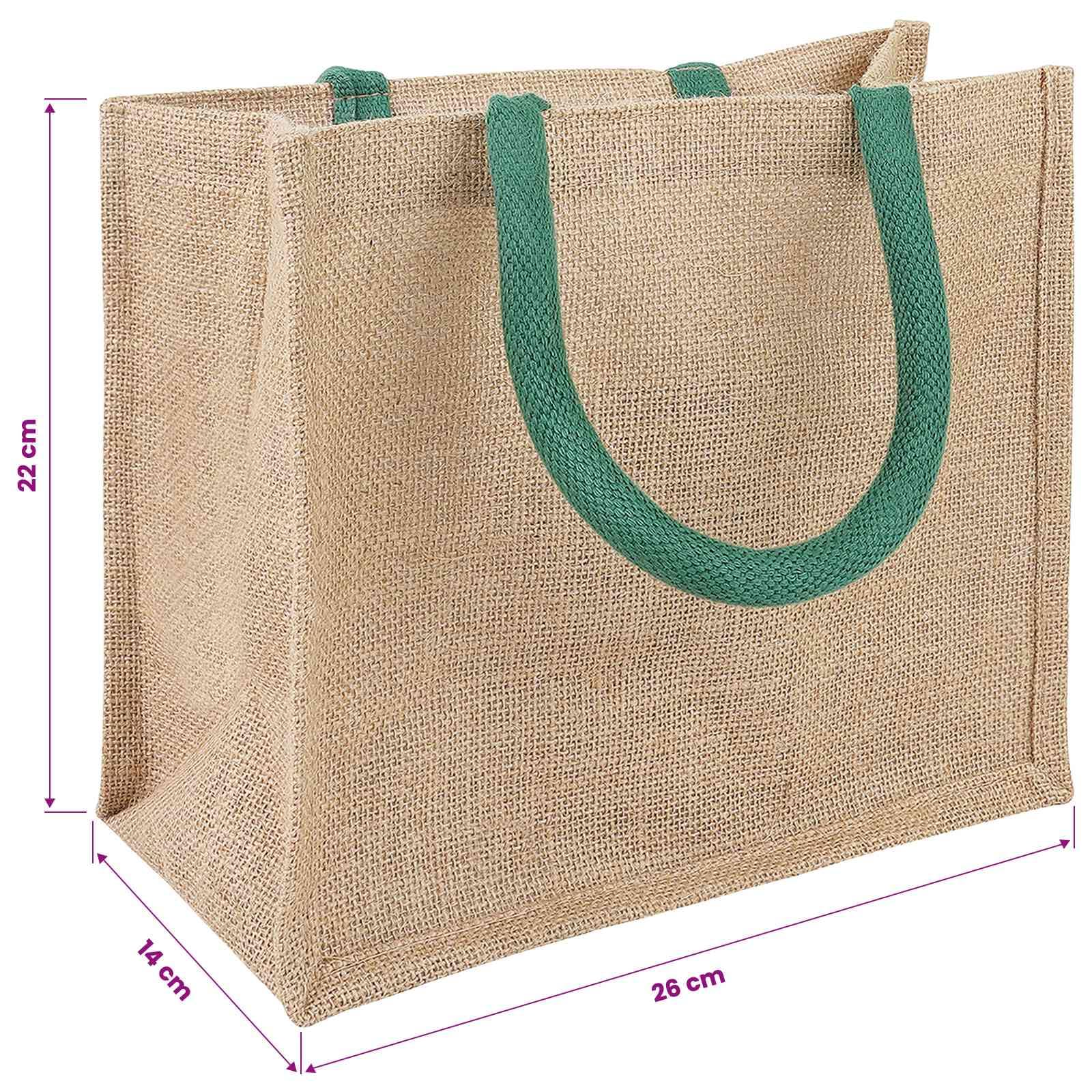 Set di 10 borse per la spesa in iuta, 26 x 22 x 14 cm, ecologiche, con fodera interna laminata, per lo shopping e la vita quotidiana