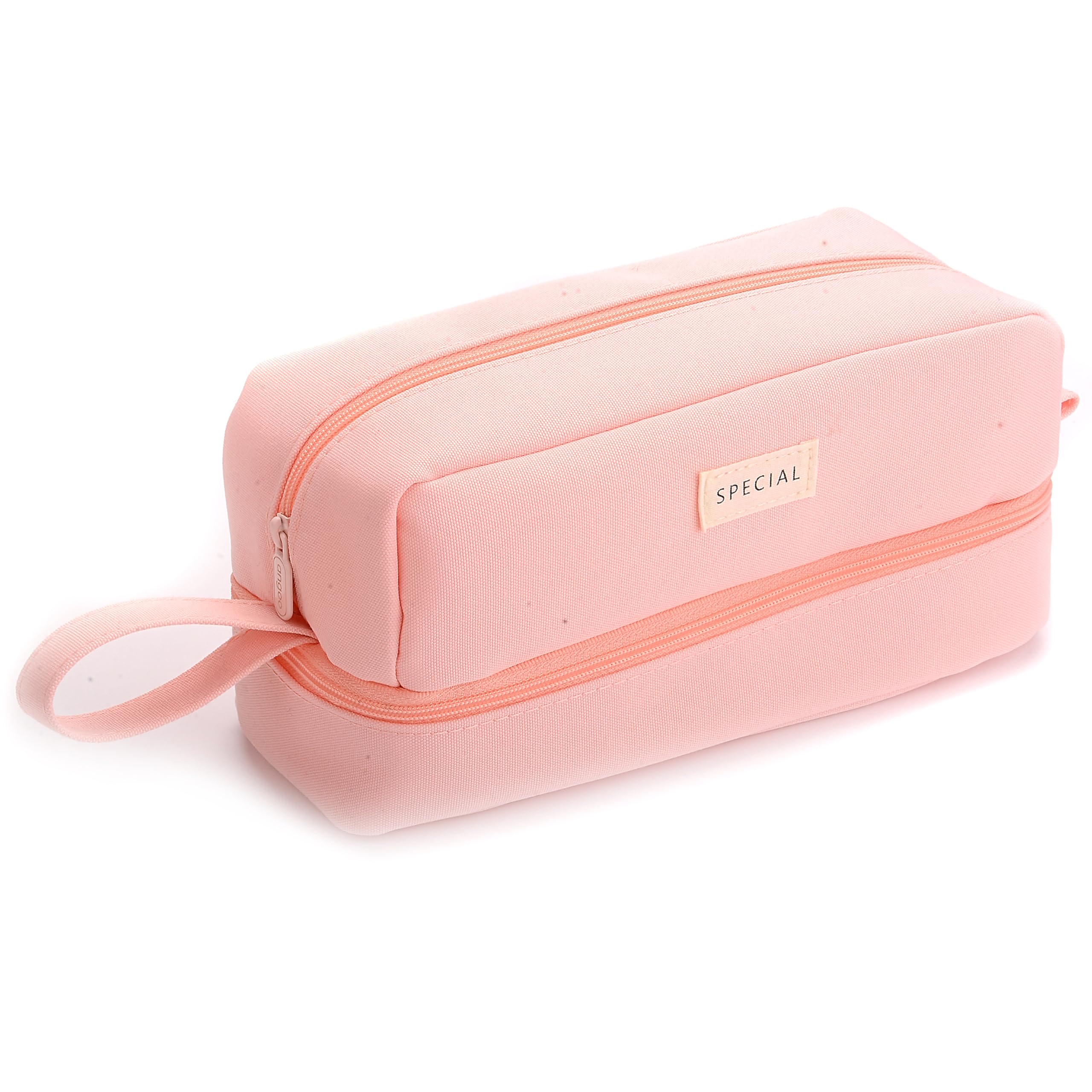 BenPo bar Large Capacity Big Canvas Pencil case with 2 Compartments, Special Aesthetic Preppy Pencil Pouch Pen Case Holder for Girls Boys Women Adults School College Students Teachers Office (Pink)