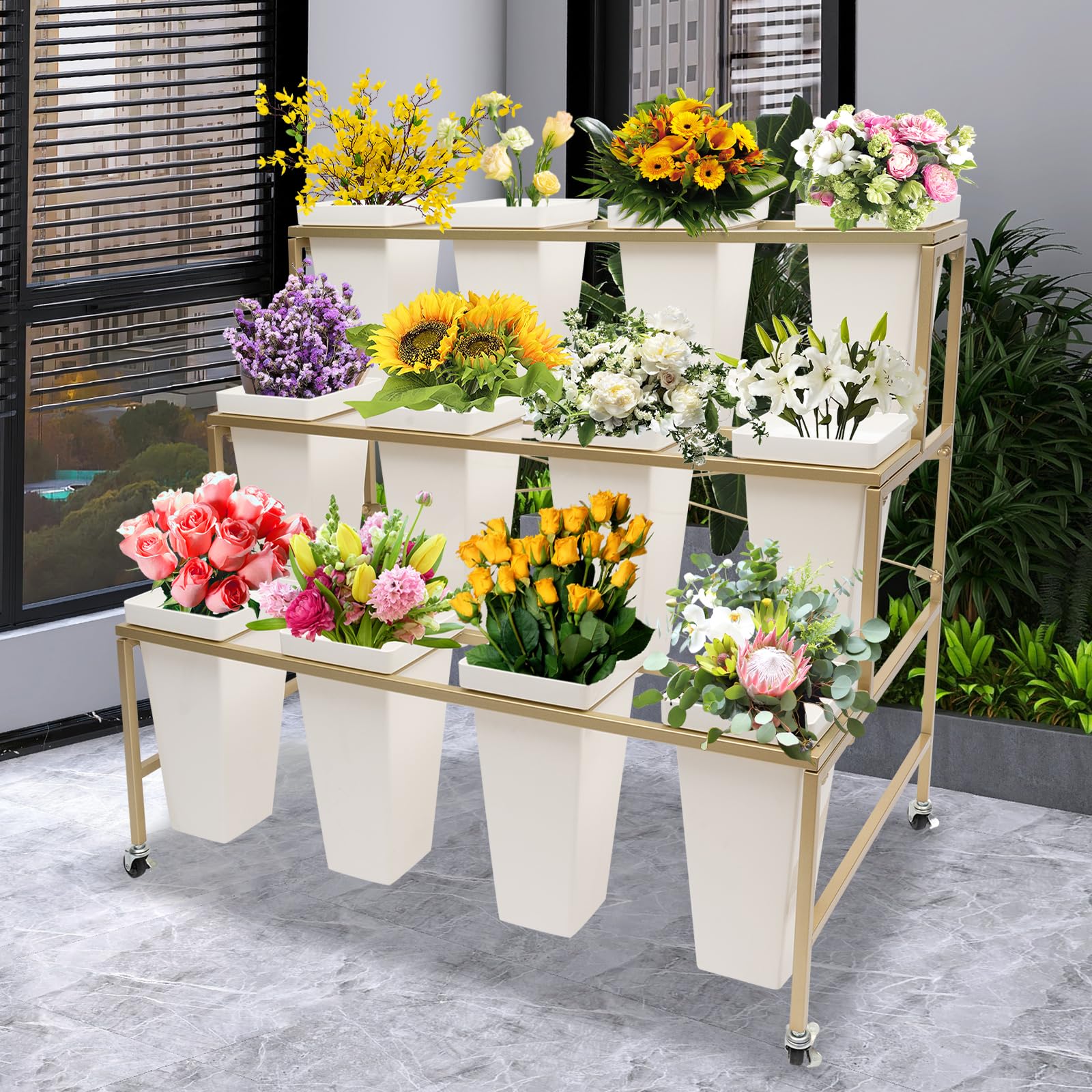 No25三角屋根の簡単移動 FLOWERS MARKET FRESH 棚4段 Amazon.com : TBVECHI 3 Layers Flower Display Stand 12Pcs Buckets