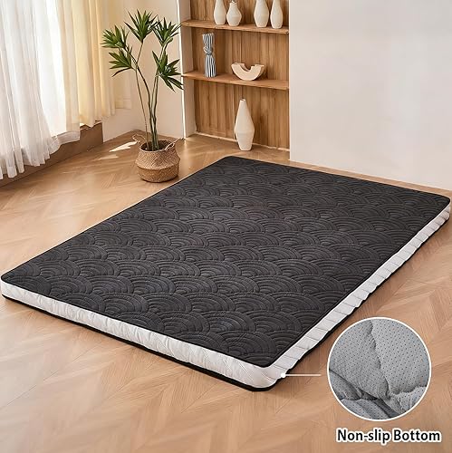 Miniatura 6 de Colchón japonés para suelo, colchón de futón acolchado con parte inferior antideslizante, cama plegable con bolsa de almacenamiento y correas,