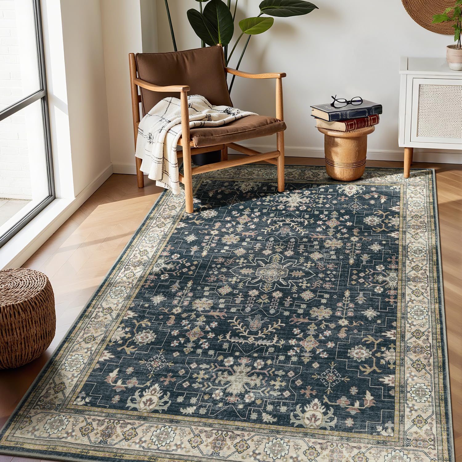 Photo 1 of ***NOT THE SAME COLOR/VIEW ALL IMAGES*** Lessymo Washable Rugs for Living Room, 9x12 Large Area Rug for Bedroom Dining Home Office, Soft Non-Slip Vintage Stain Resistance Oushak Carpet, Boho Neutral Farmhouse Decor, Beige Brown