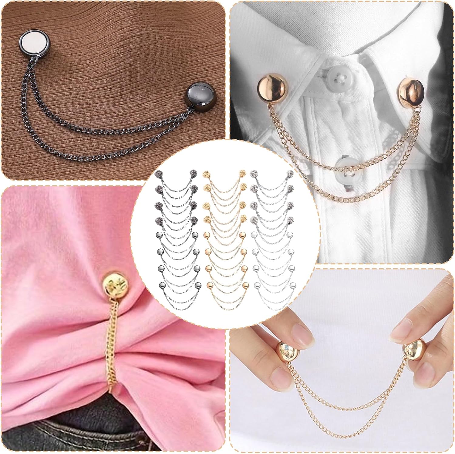 Clothing Cinch Clip, Clothes Pins, 24 PCS Multi-Function Shirt Clips, Hem Clips for Pants with Chain, Clothes Pin for Fixing Hem of Clothes Long Pants Legs Sleeves of Shirts