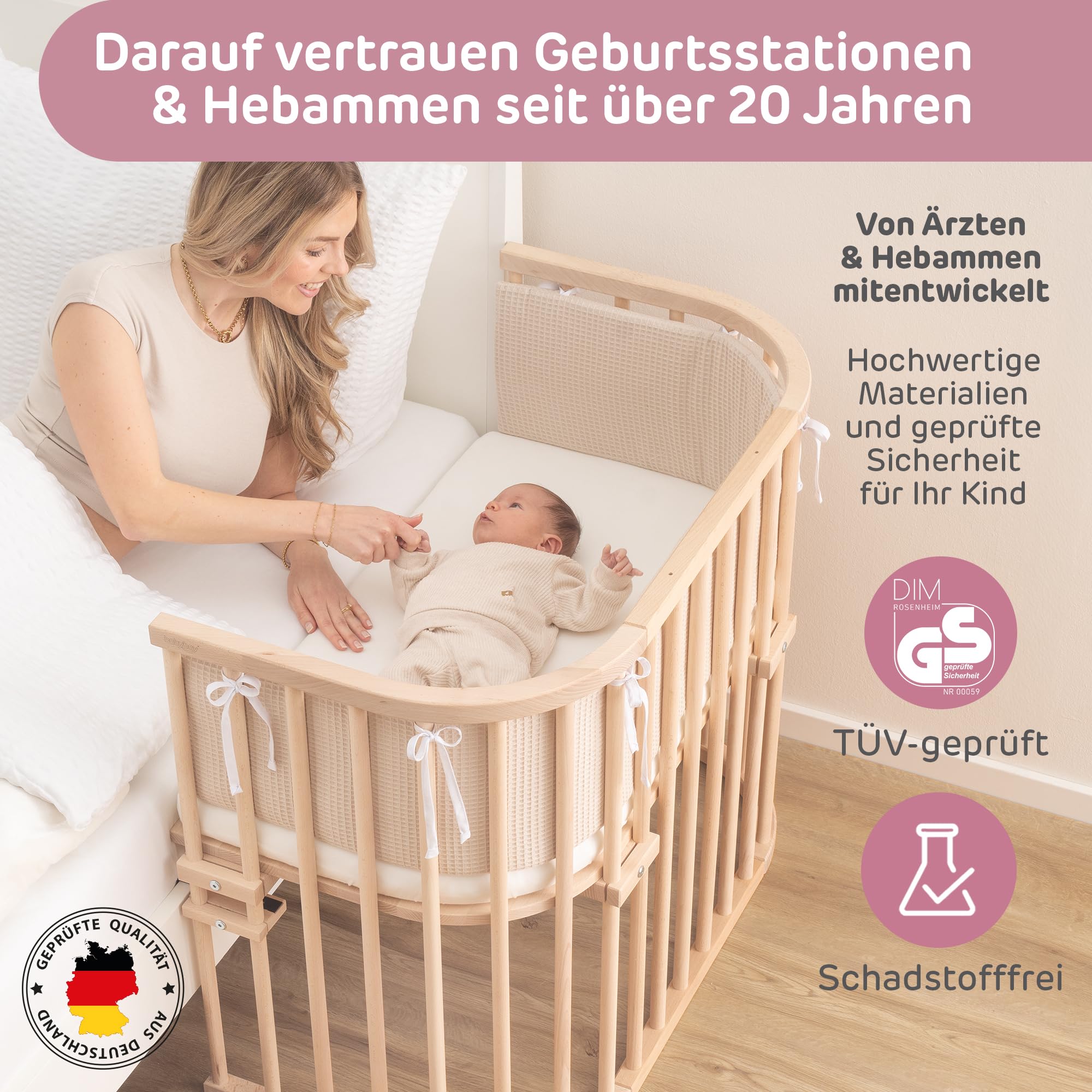babybay Maxi łóżko pomocnicze, naturalne, nieobrobione z materacem Classic Soft