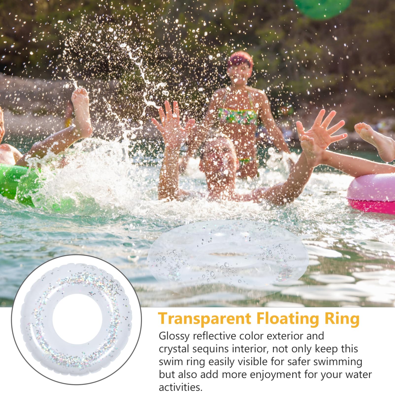 IMIKEYA Inflatable Swimming Ring Sequins Pool Accessory for Boys and Girls Water Pool Toy PVC Swimming Ring Random