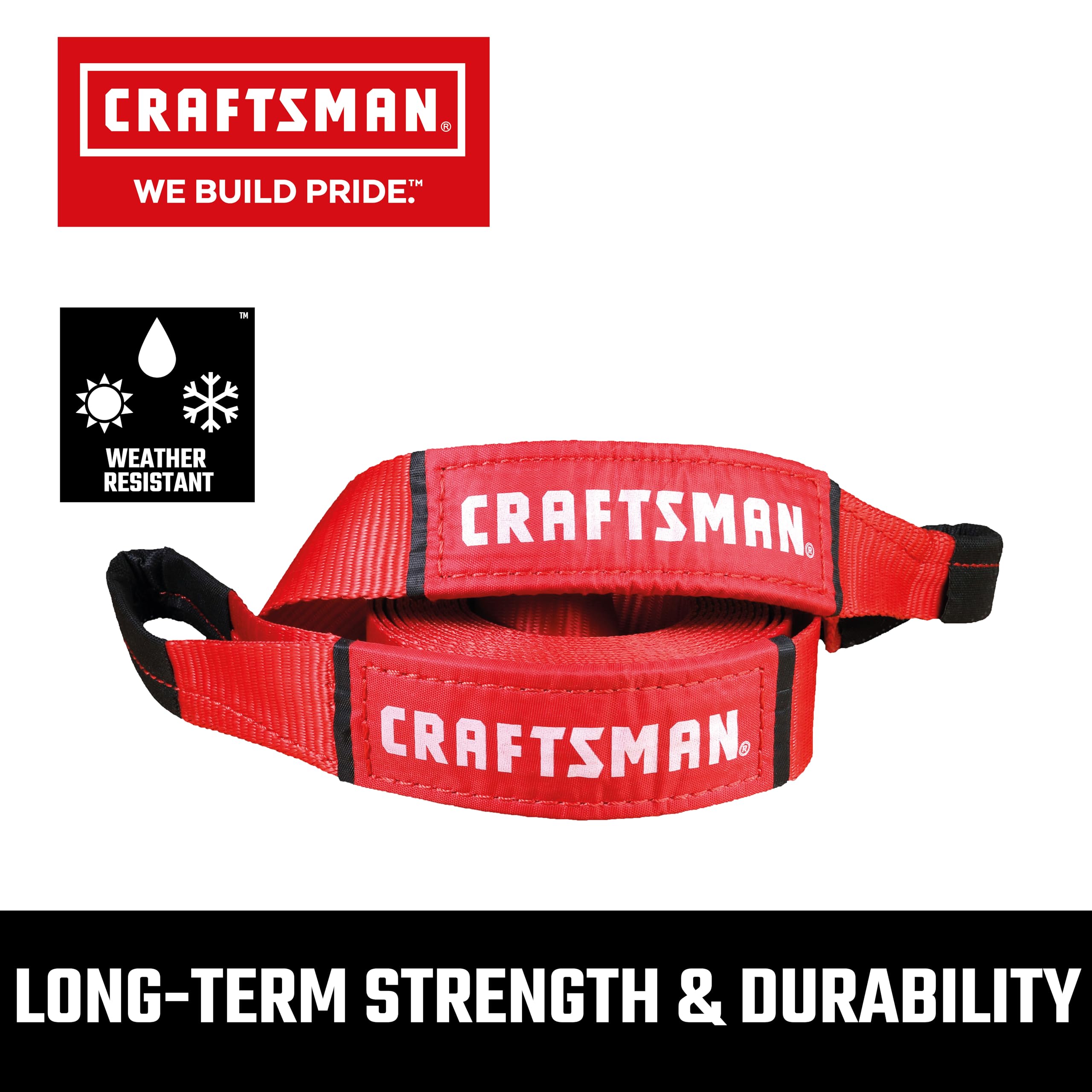 CRAFTSMAN CMXAZBS2001 Abschleppgurt mit Schlaufenenden, 5,1 cm x 5,1 m, 1,4 kg sichere Wortking-Last/4,1 kg Bruchfestigkeit, Schwarz/Rot