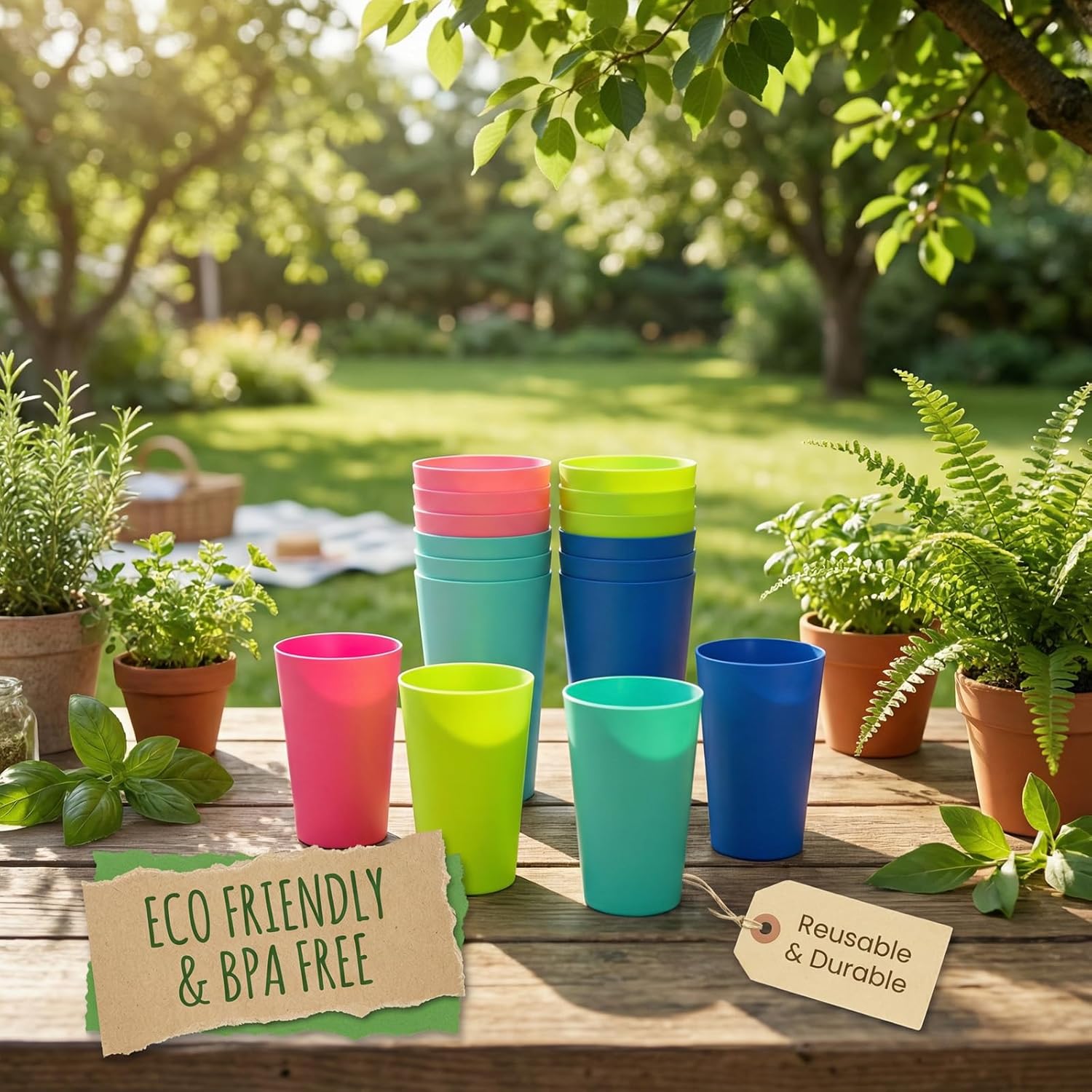 32-ounce Plastic Tumblers Reusable Dishwasher Safe BPA Free Set of 12 Multicolor Large Drinking Cups - Image 5