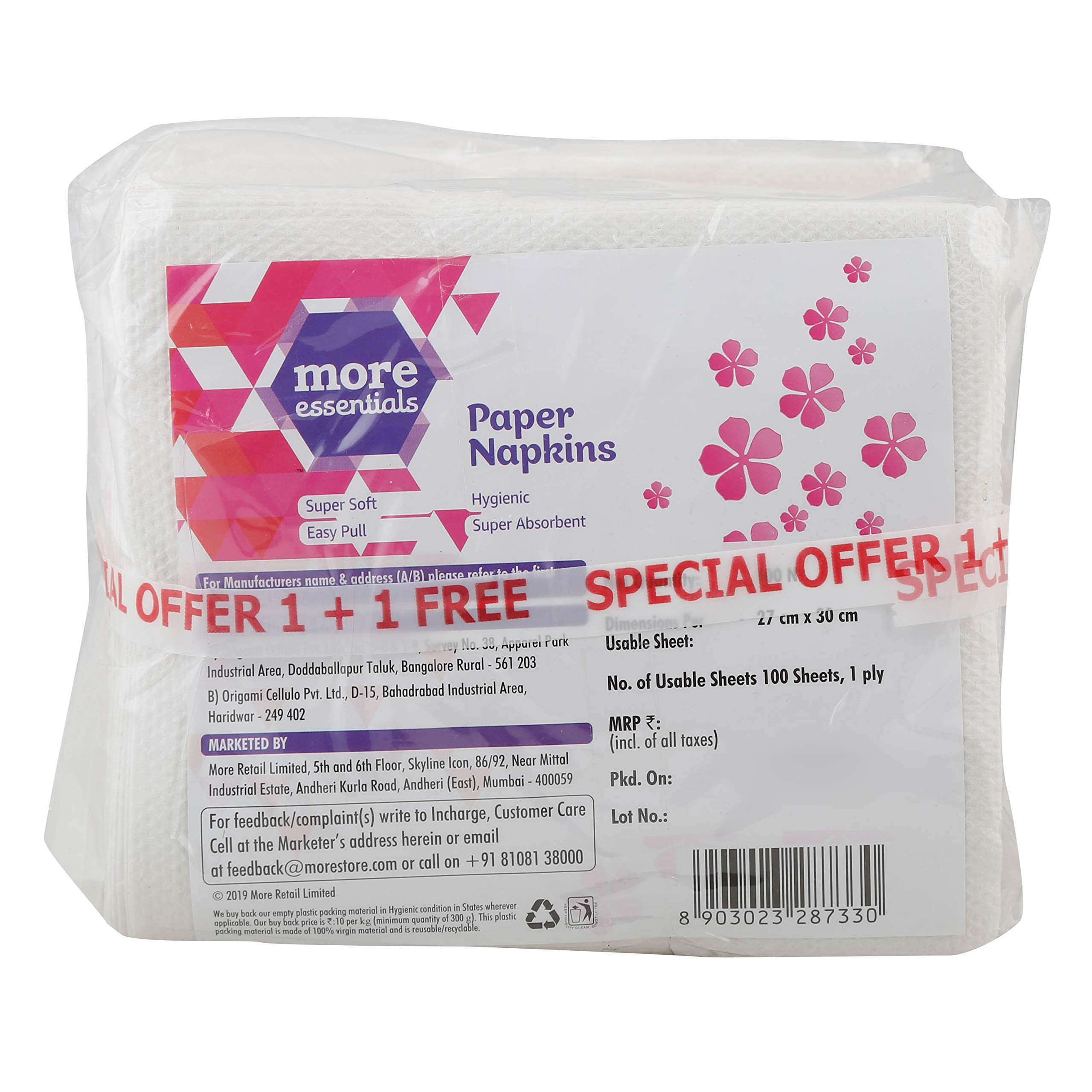 More Essentials more Quality 1st Paper Napkins 1 Ply 27cmX30 cm 100 sht - BOGO (B08C2KJ5LY) Amazon Price History, Amazon Price Tracker