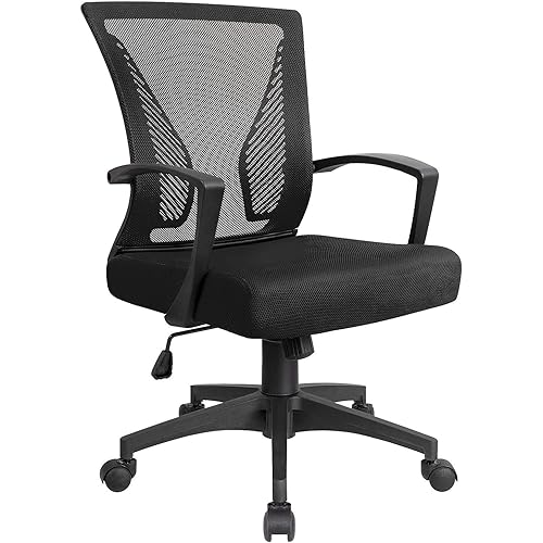 KaiMeng Office Ergonomic Mesh Computer Chairs Lumbar Support Mid Back Study Desk Chair Small Modern Task Chair Cheap Adjustable Swivel, Black