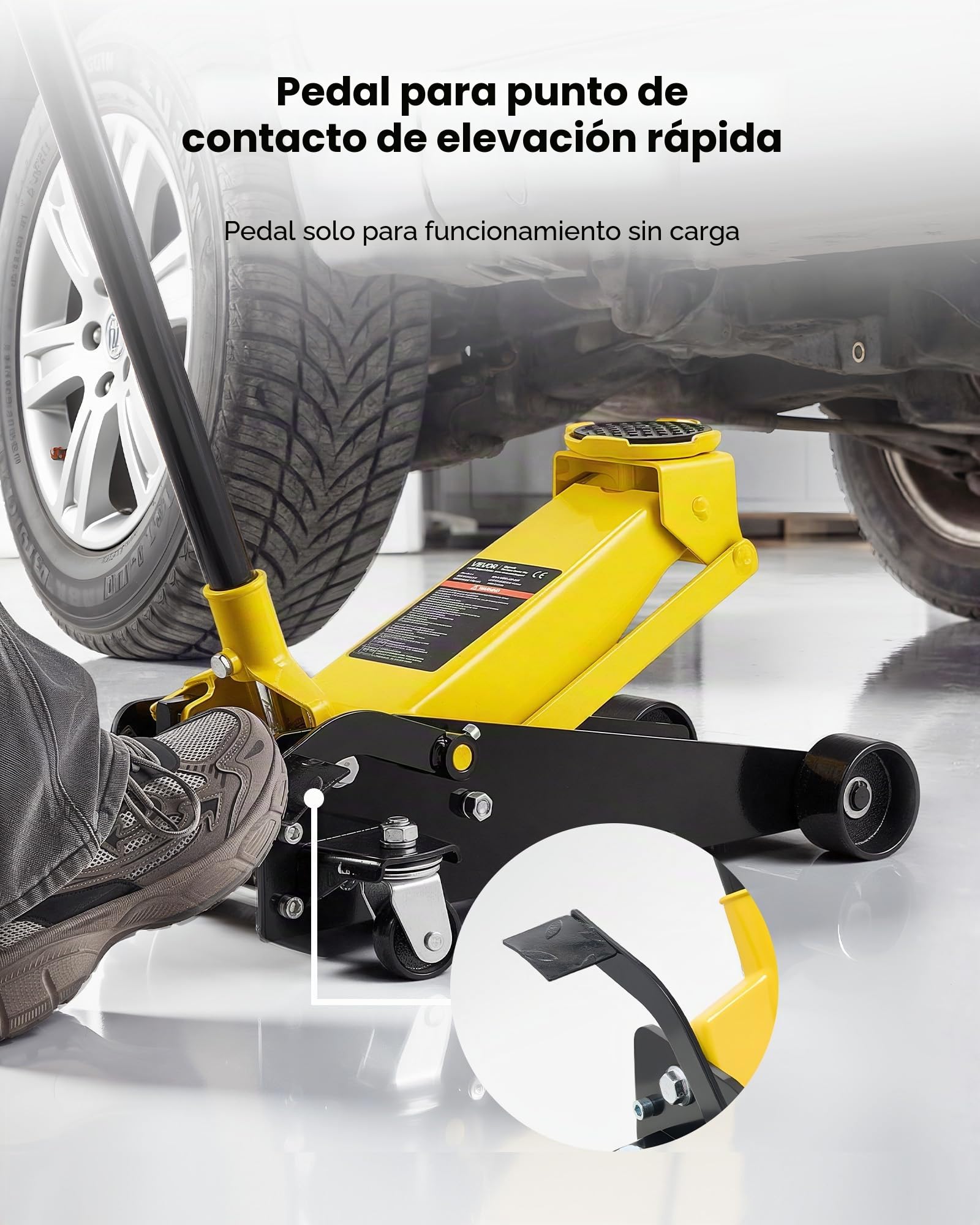 VEVOR Gato de Perfil Bajo Capacidad de 3 t, Gato Hidráulico de Acero con Bomba de Elevación Rápida de Un Solo Pistón, Rango de Elevación 130-500 mm, para Vehículos, SUV, Camionetas, Automóviles