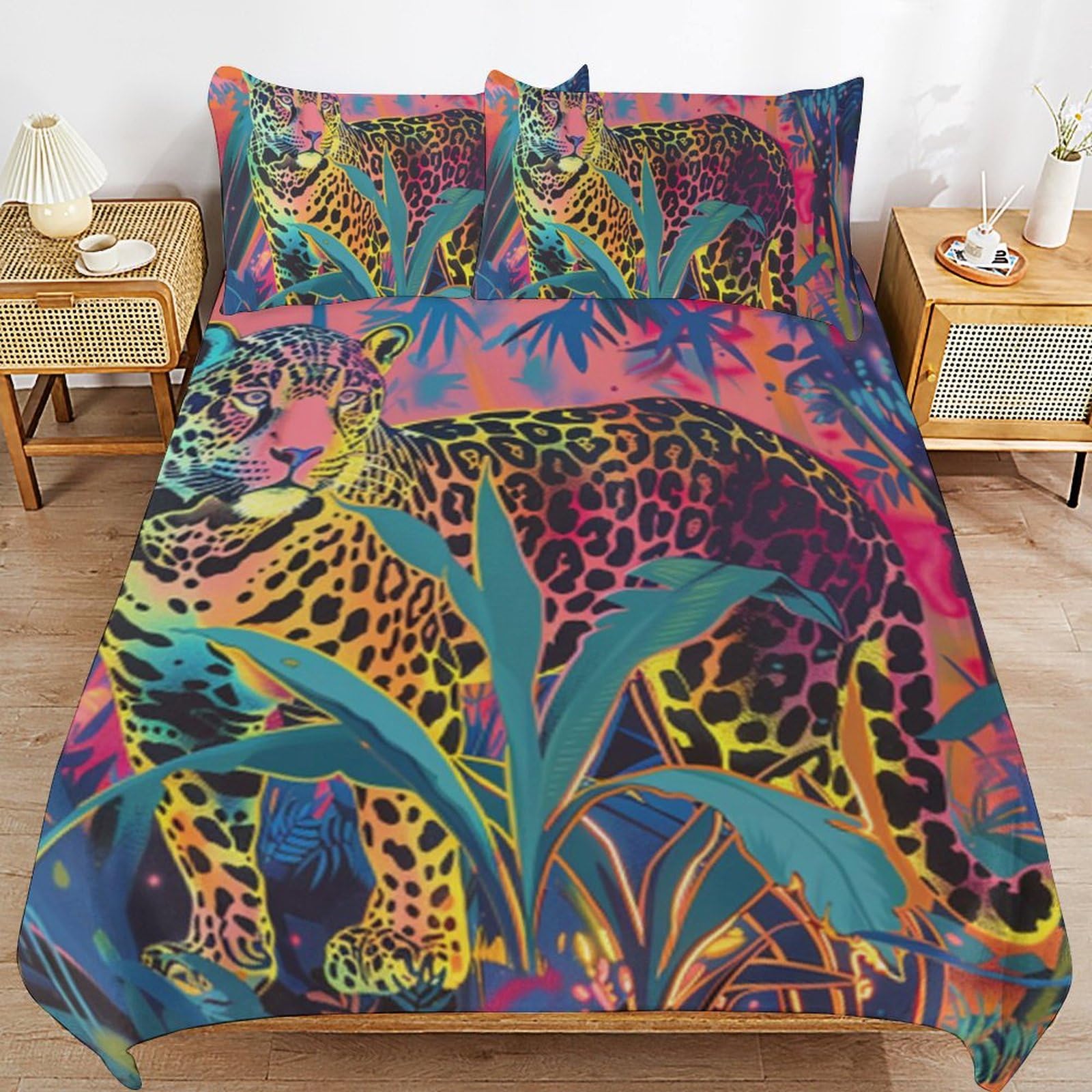 Funda nórdica de leopardo 220 x 240 cm con 2 fundas de almohada 80x80