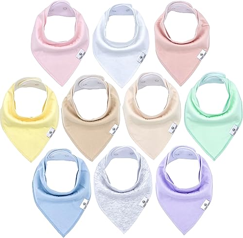 Diaper Squad 100  algodón orgánico pastel paquete de 10 baberos bandana baberos de colores sólidos para niños y niñas
