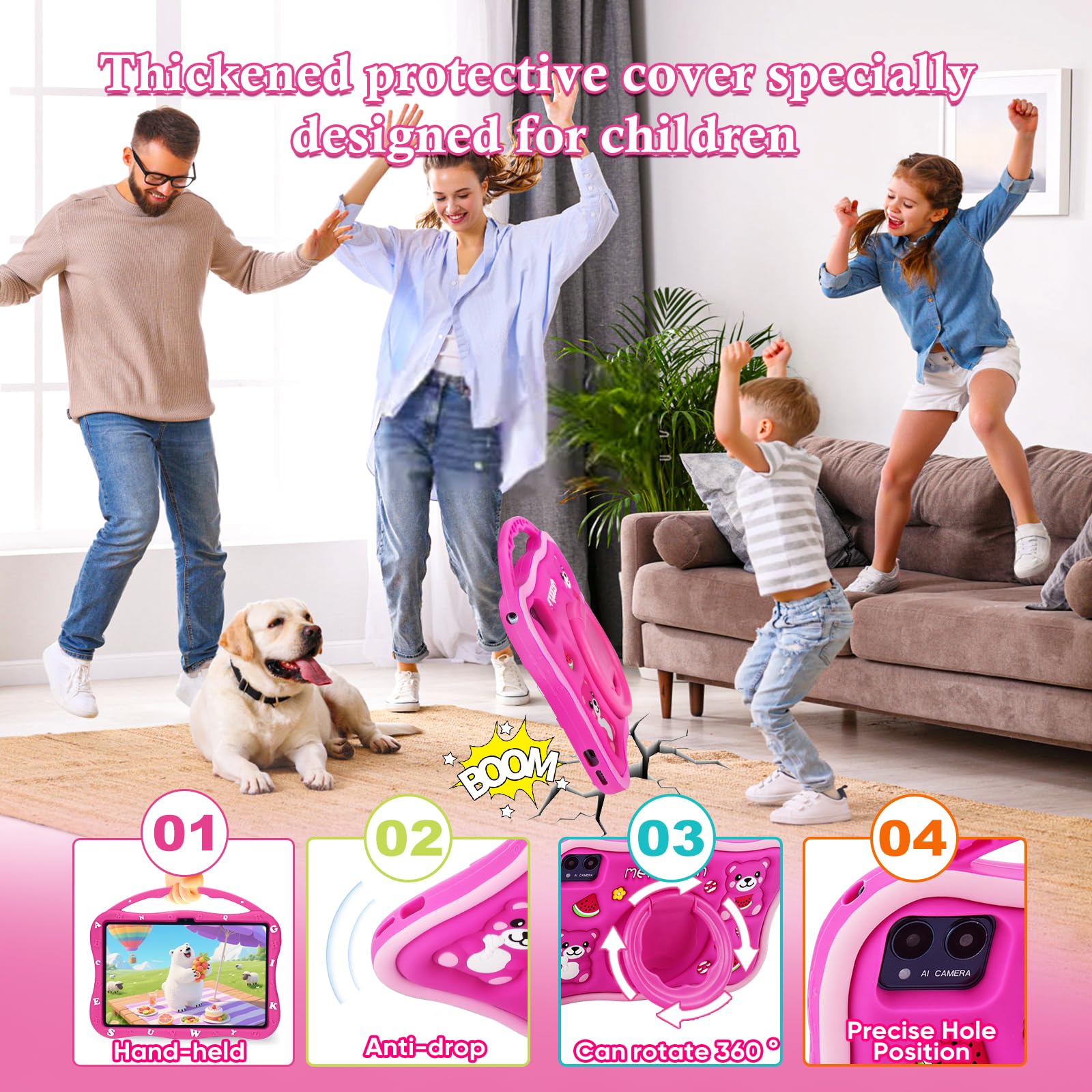 MengDash Tablet per bambini, tablet da 10,1 pollici per bambini, tablet educativo per bambini Android 14, 12 GB di RAM+64 GB di memoria ROM, WiFi 5G, per bambini 3-10 (rosso)