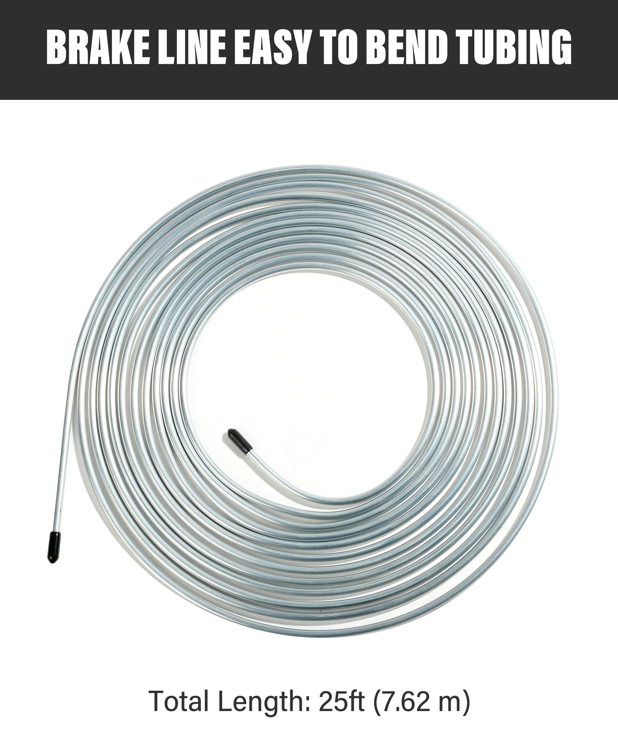 25ft 3/16” Copper-Nickel Brake Line Coil – Rustproof Brake Tubing With Fittings