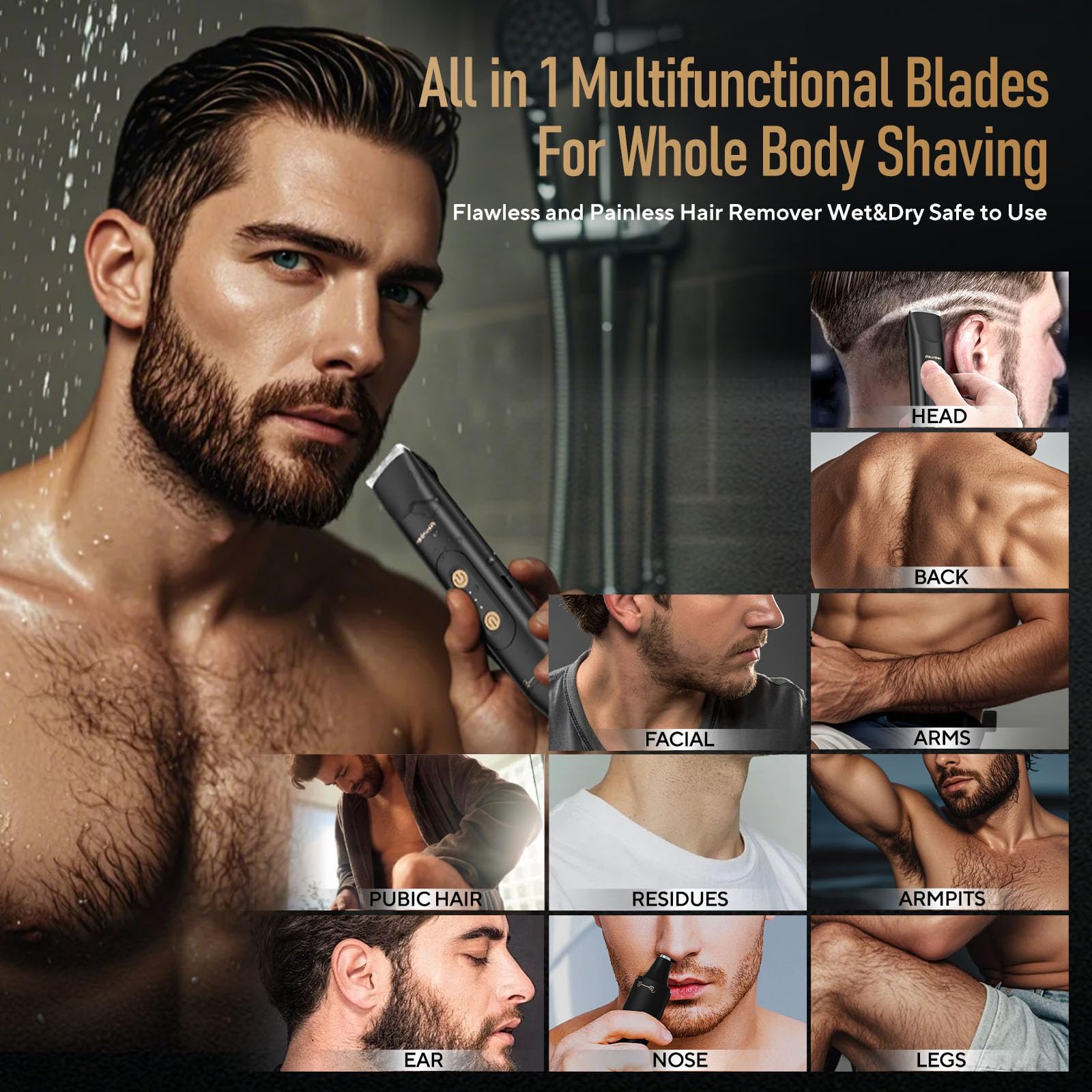 Akunbem All in 1 Trimmer per inguine e corpo per uomo Bikini Trimmer Donne Palla Elettrica Pubico Rasoio IPX7 Impermeabile Uso bagnato e asciutto Rasoio versatile per Tempio Inguine Naso Orecchie