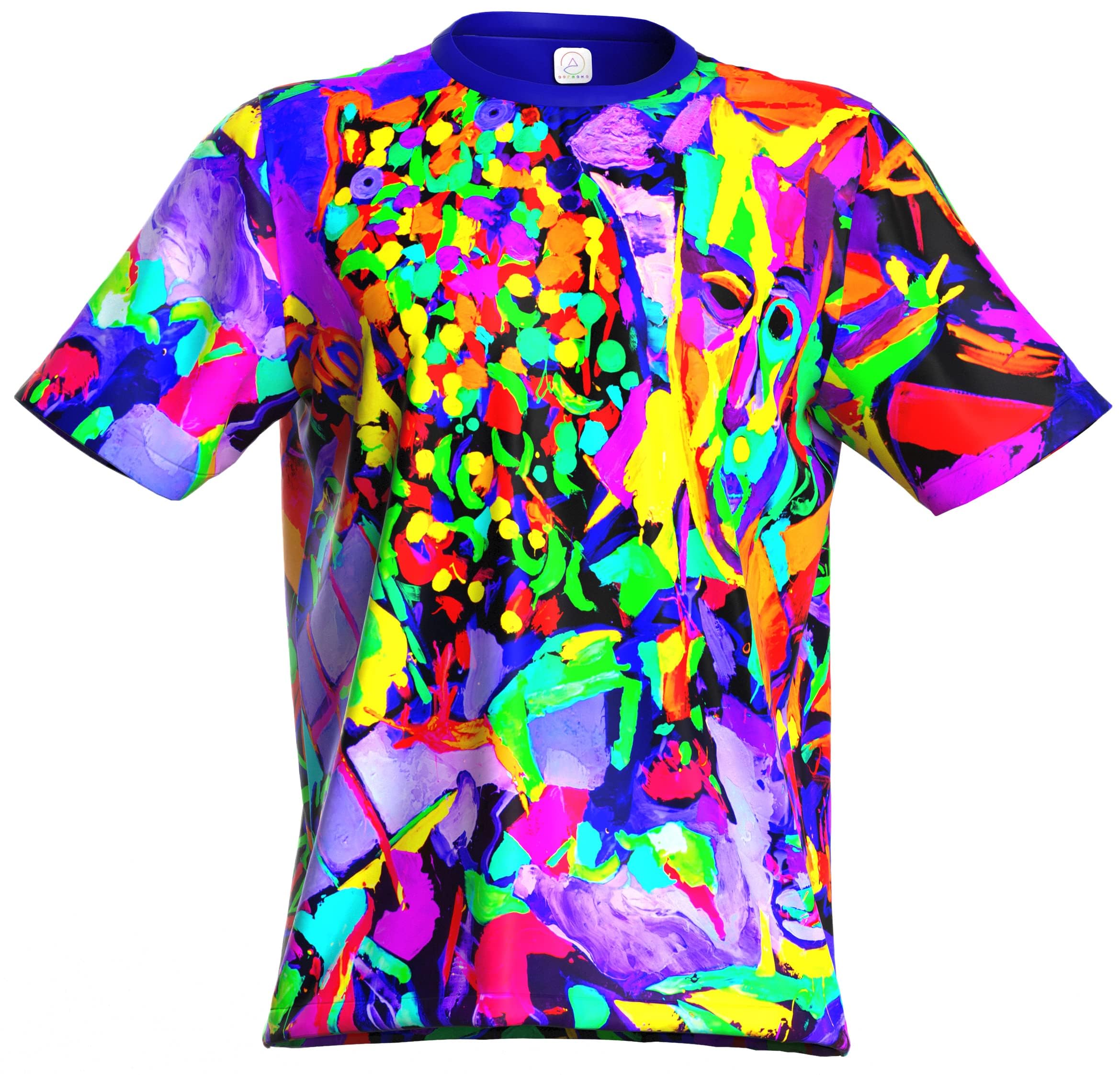 Neon UV Glow Blacklight Designed Handmade Art Shirt Printed Short Sleeve Sport Workout Exercise Boy Guy Unisex Men