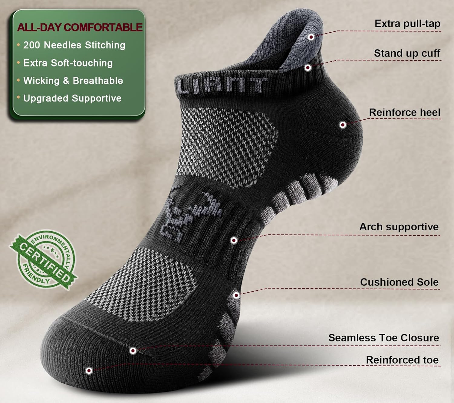 BULLIANT Men Running Socks,Active Ankle Socks No Show For Men With Cushioned Footbed Arch Support Breathable Wicking - Image 4