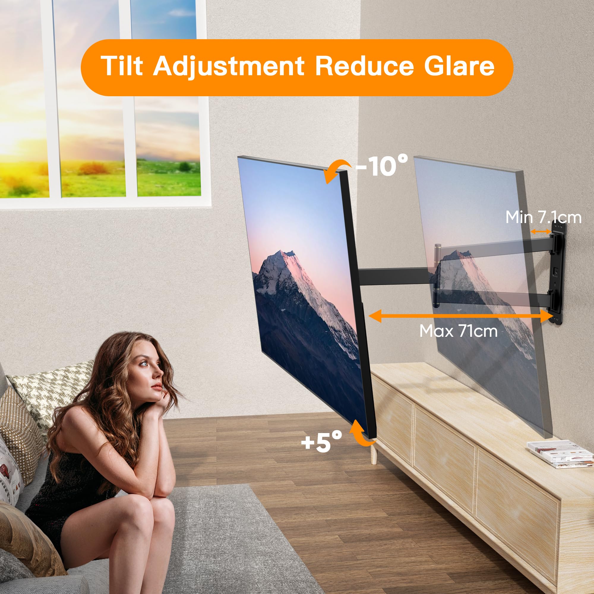 WHYFONE Staffa da parete TV per TV da 32 a 75 Pollici, Staffa da parete TV a Lungo Raggio con Estensione 71cm, Staffa per Montaggio a parete TV Angolare Universale Supporta fino a 45kg, VESA 600x400mm