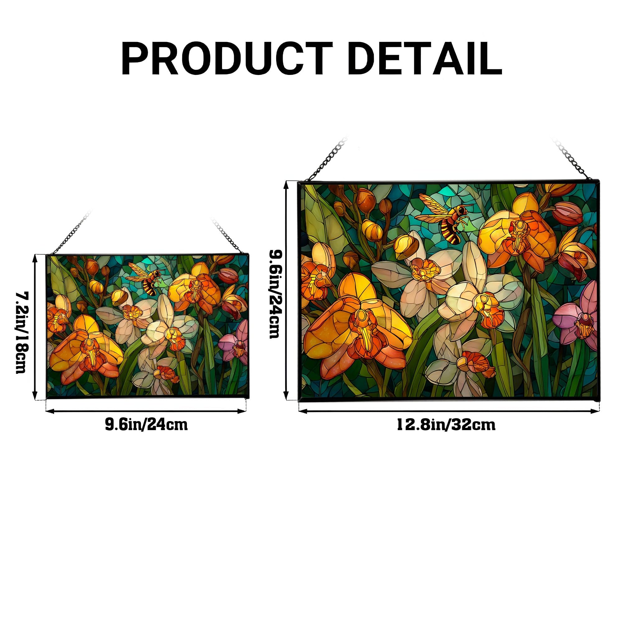 Bee Feeding – Wild Orchid Grove Animal Stained Glass Suncatcher – Rectangular Hanging Window Panel with Artistic Nature Background – Wildlife Glass Art Gift for Animal and Nature Lovers ndRQN1
