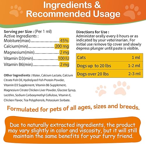 Miniatura 5 de Calcio oral para perros y gatos que partan, calcio de rápida absorción para perros, apoya el parto y la producción de leche, mejora el calostro para