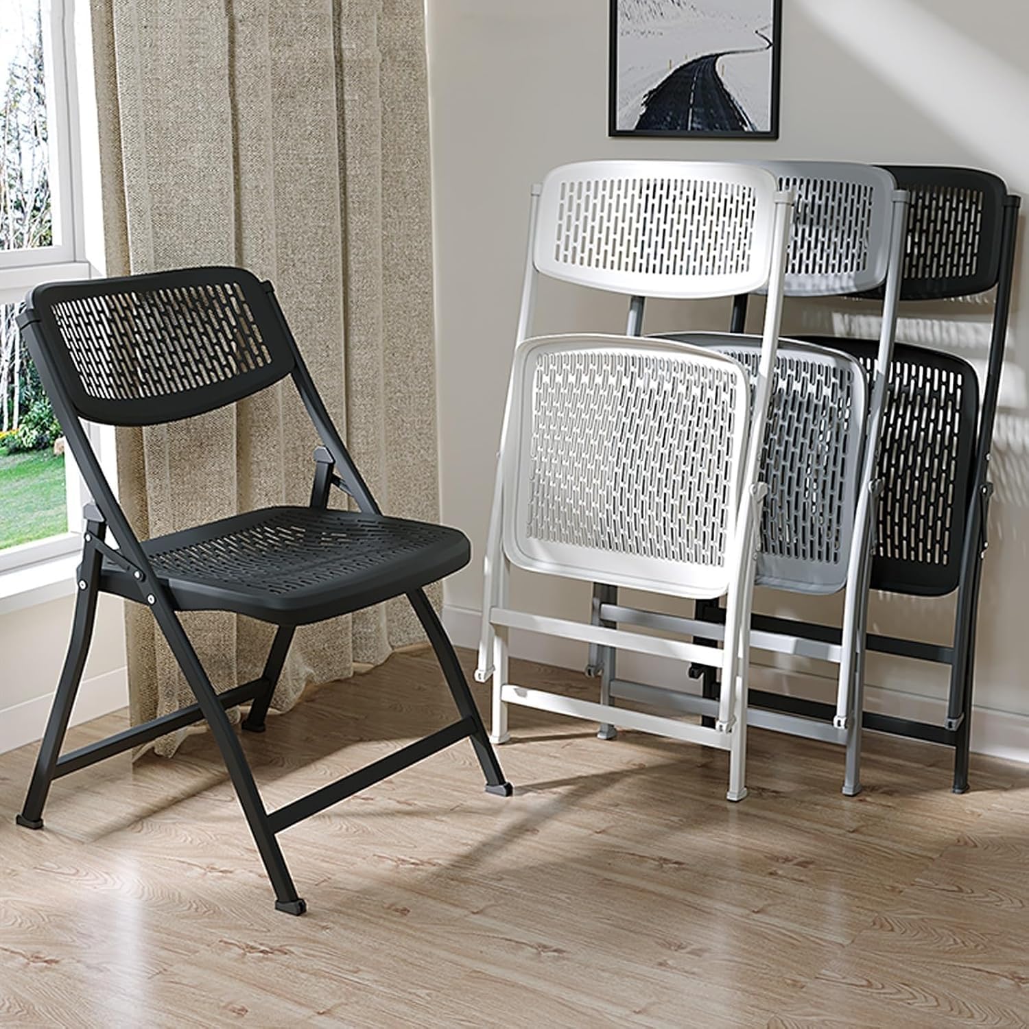 Plastic Folding Chair, Folding for Wedding Party Outdoor Indoor and Office, Portable Commercial(Yellow,4)