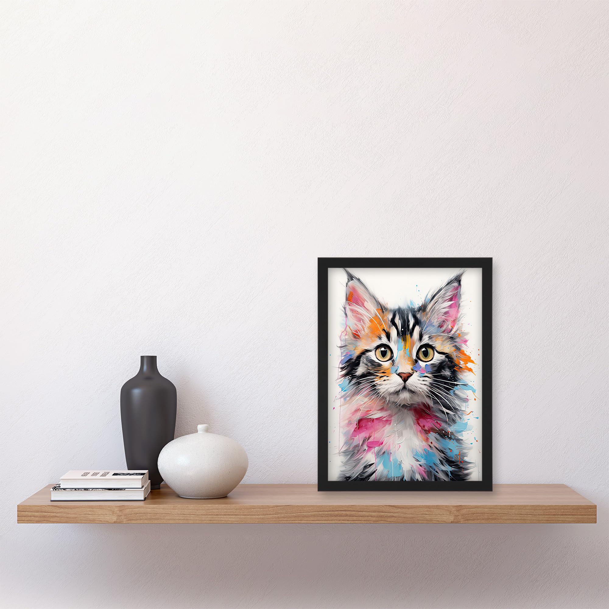 Artery8 Cute Kitten Bright Oil Painting Orange Pink Blue Baby Cat Artwork Kids Bedroom Artwork Framed Wall Art Print A4 - Image 4
