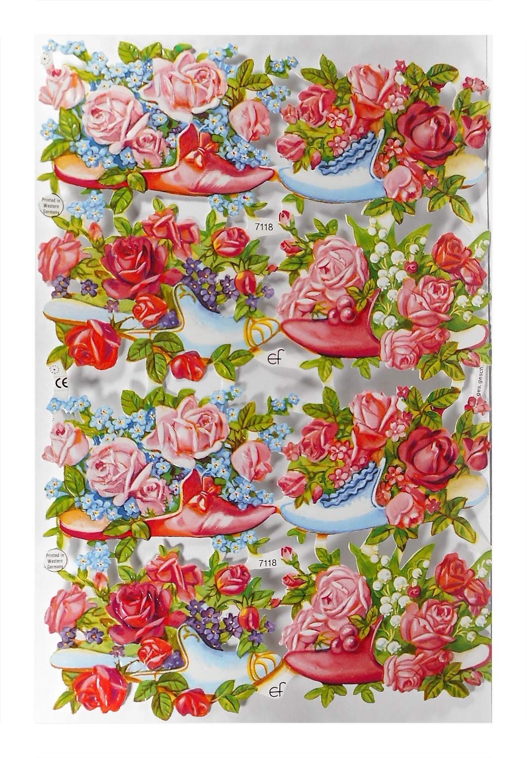 Glanzbilder EF 7118 Mit Rosen-Motiv – Poesie-Album Bilder, Deko Für Karten & Scrapbooking, Ca. 24 X 15 Cm
