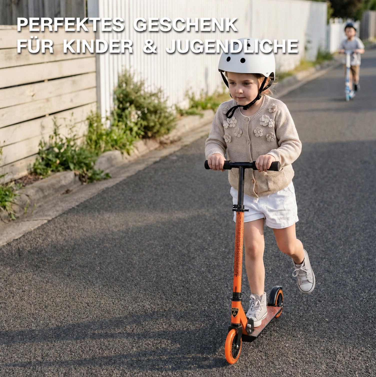 Lamborghini Roller Kinder 5+ Jahre, 2 Räder Scooter, Orange | Faltbar, Höhenverstellbar, Leichtgewichtig, Rutschfeste Trittfläche & Schaumstoffgriff