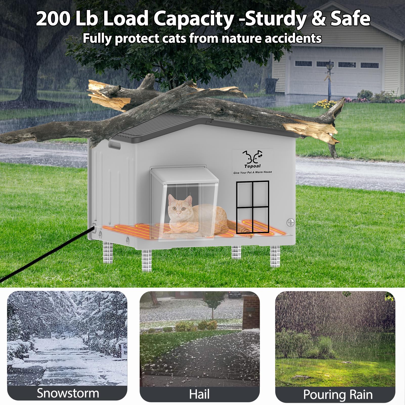 Casa Grande Indestructible para Gatos con calefacción para Exteriores, Extremadamente Impermeable y Resistente a la Intemperie, casa para Gatos al Aire Libre con calefacción para Invierno, Refugio