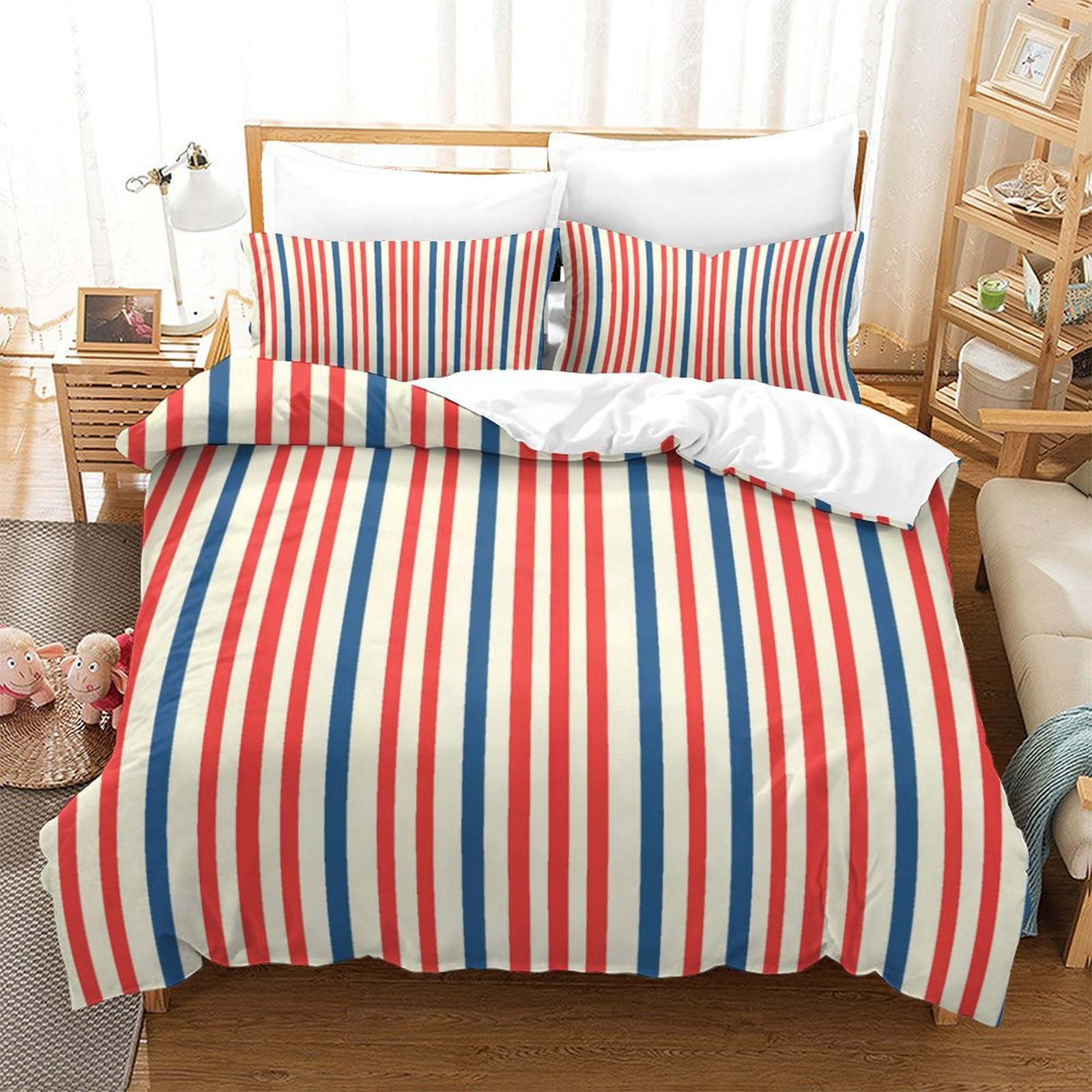 P1S9U7W5Y Vibrant Striped 3D Printed Duvet Cover Set 3pcs Microfiber Colorful Stripe Bedding Set Super king（260x220cm）