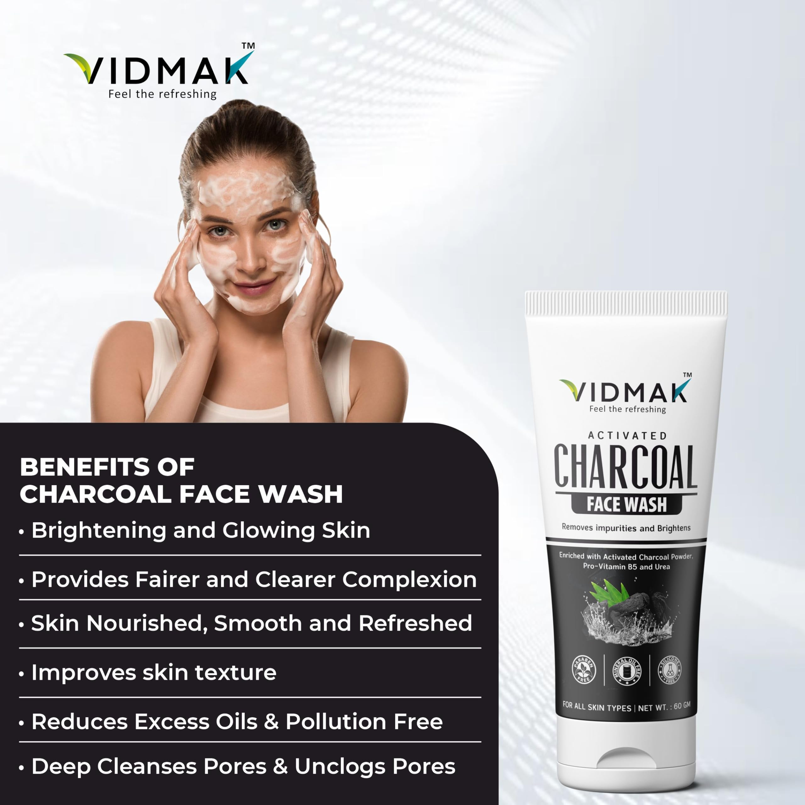 VIDMAK Activated Charcoal Face Wash, 2 Pack, 120 gm 3