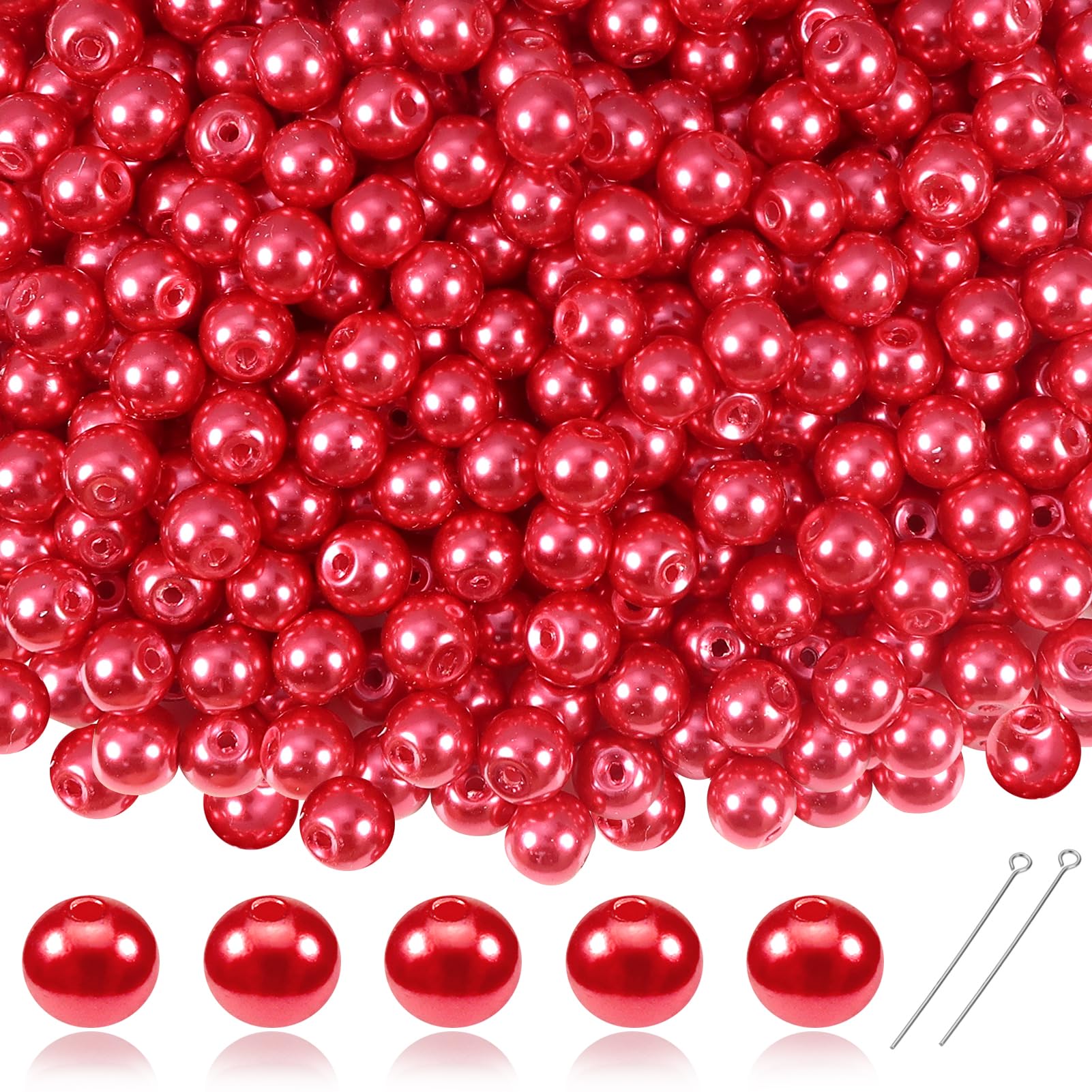 TOAOB 370pcs Red Glass Pearl Beads 8mm Round Imitation Pearls — image 1
