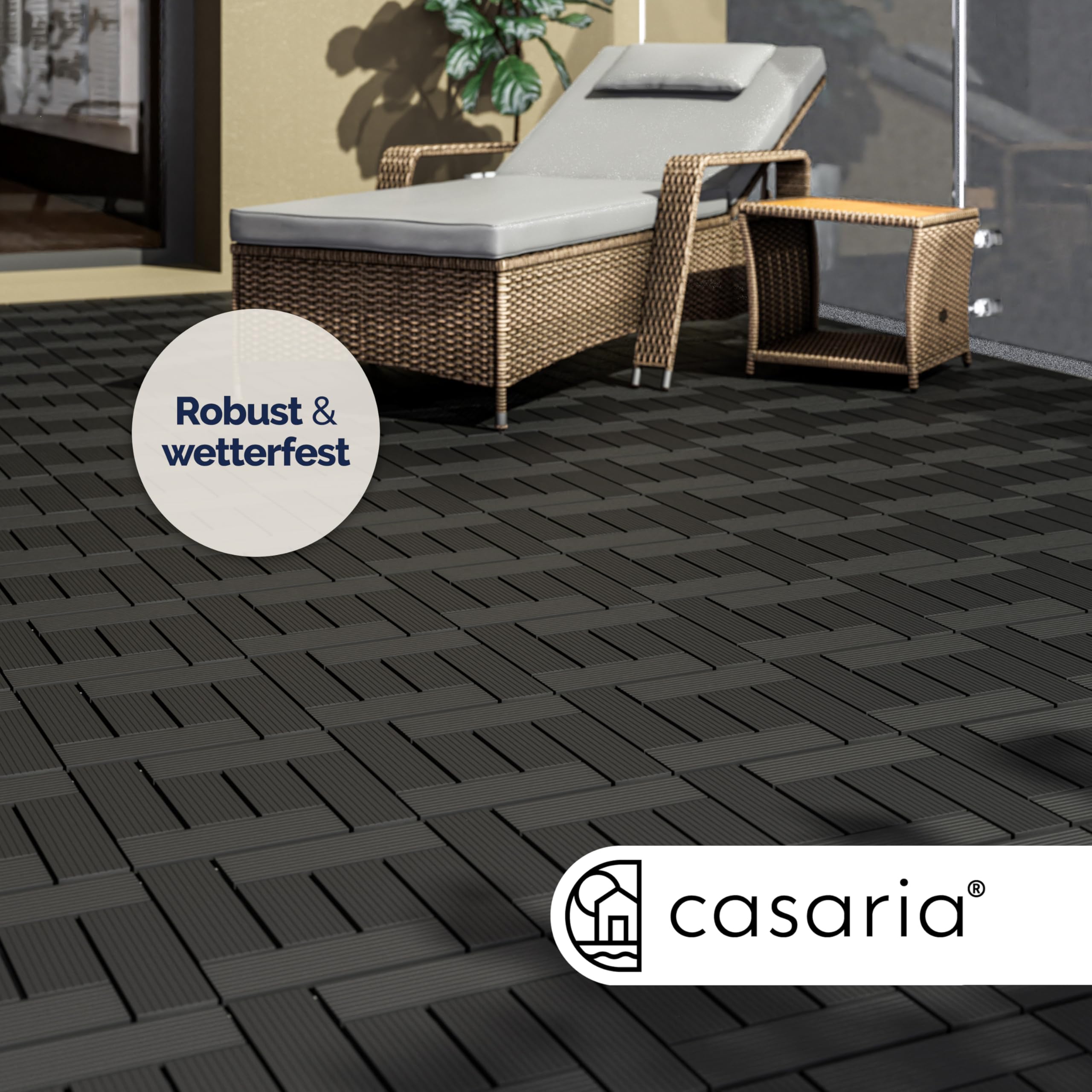 Casaria® Set Baldosas Exterior WPC Losetas Jardín Aspecto Madera Antideslizantes Rejilla Drenaje Resistente Intemperie Suelo Terraza Balcón Patio Cubiertas Interior Sistema Clic Antracita 30x30cm 4m² — view 8