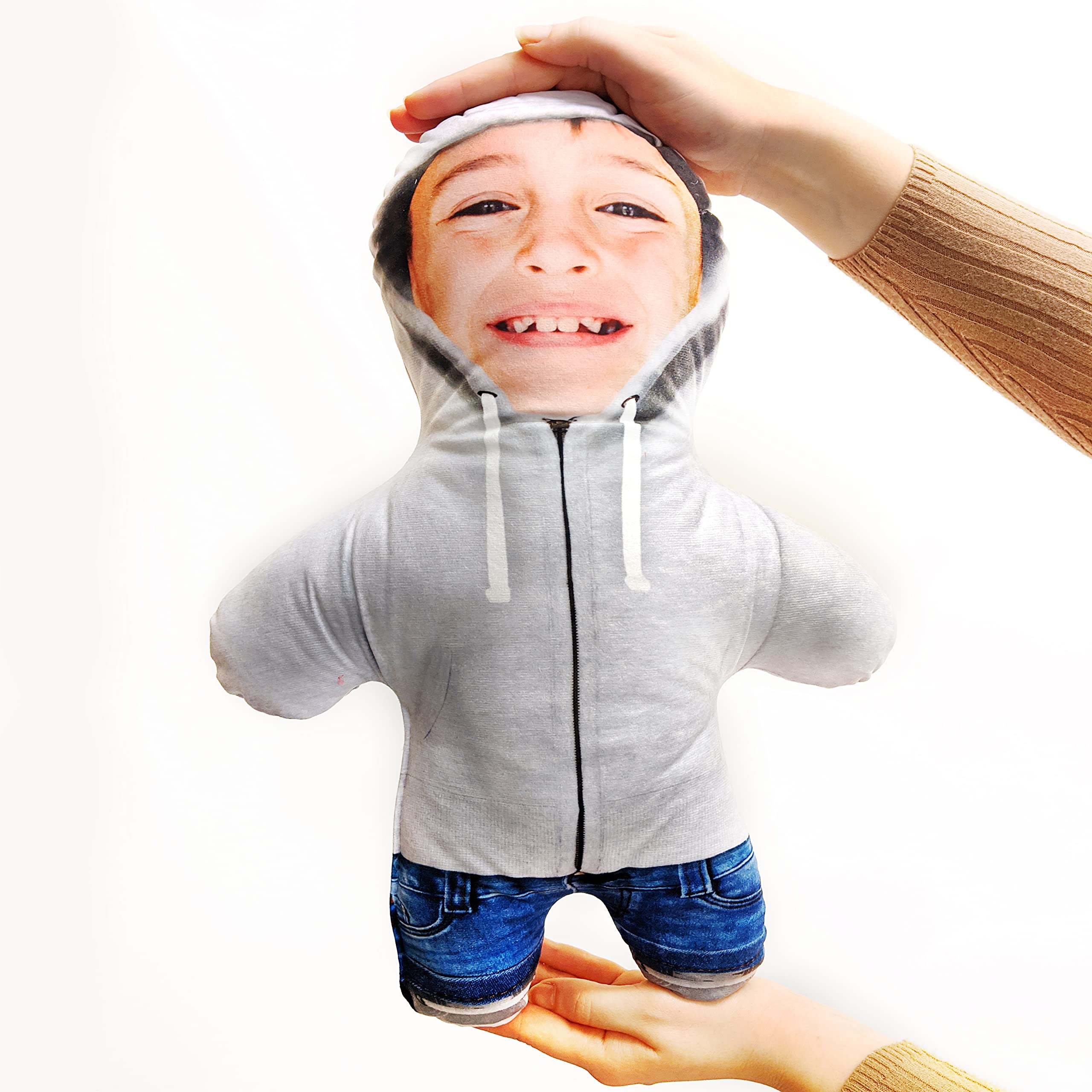 MINI ME! Personalised Plush Add Photo Face Cushion Teddy | Novelty Gift of the Year Finalist | Approx 33cm x 46cm The Original Made in GB (Grey)