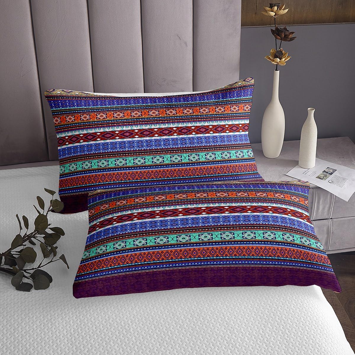 Feelyou Boho Bedspread Twin Size Purple Bohemian Coverlet Set Modern Geometric Quilt Set Stripe Line Bedding Cover for Boys Girls Kids Adults