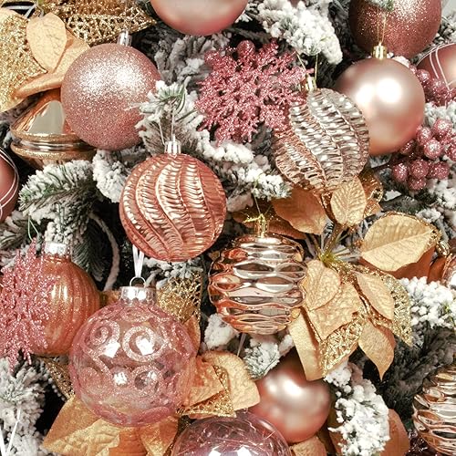 Miniatura 450 de XmasExp Juego de 24 mini esferas de Navidad inastillables para bolas de árbol de Navidad de 1.181 in/1.18 pulgadas (oro rosa)
