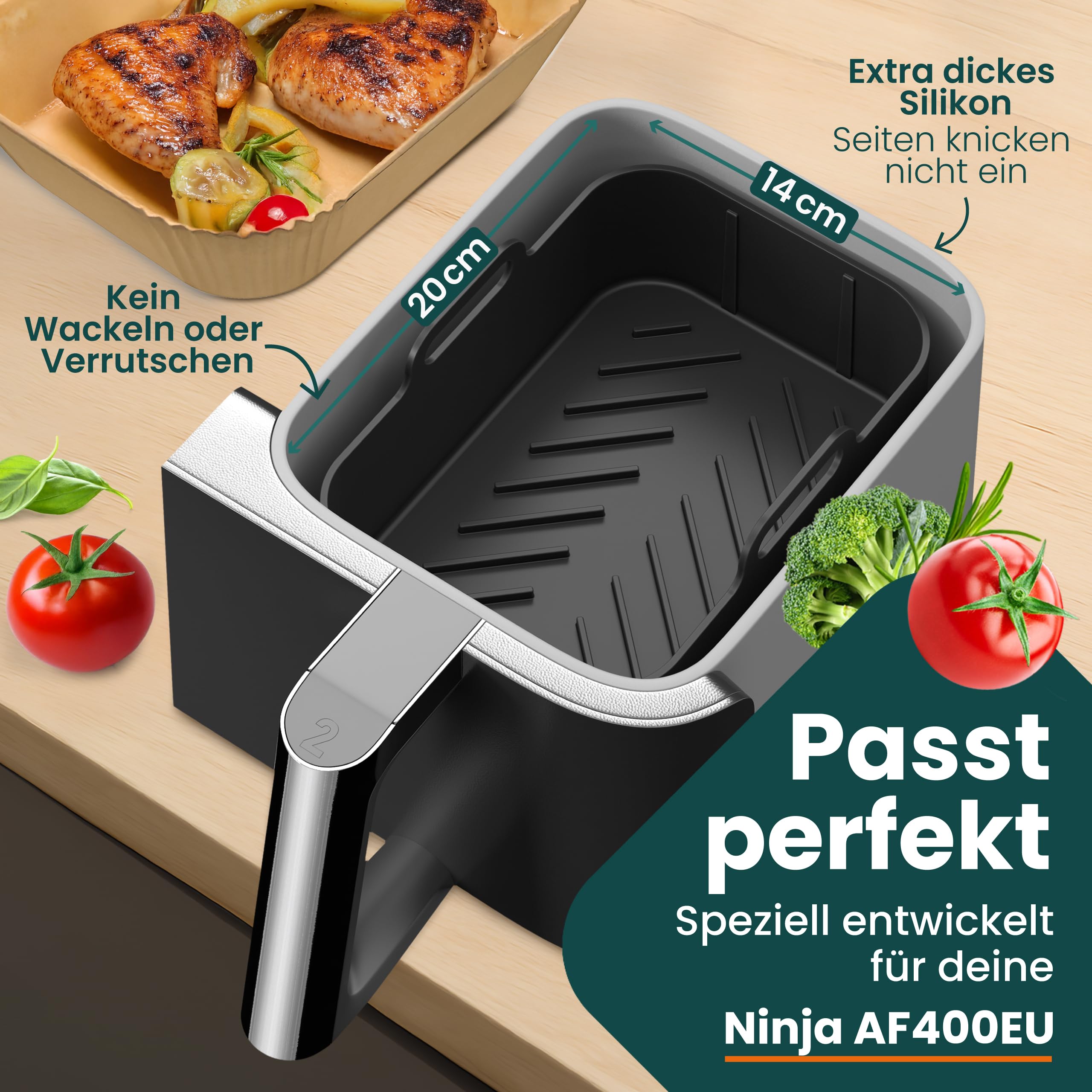 Ninja - Accesorio para freidora de aire caliente Ninja AF400EU 7,6 – 9,5 l, ajuste exacto y silicona más gruesa, libro electrónico con 150 recetas, accesorios para freidora de aire