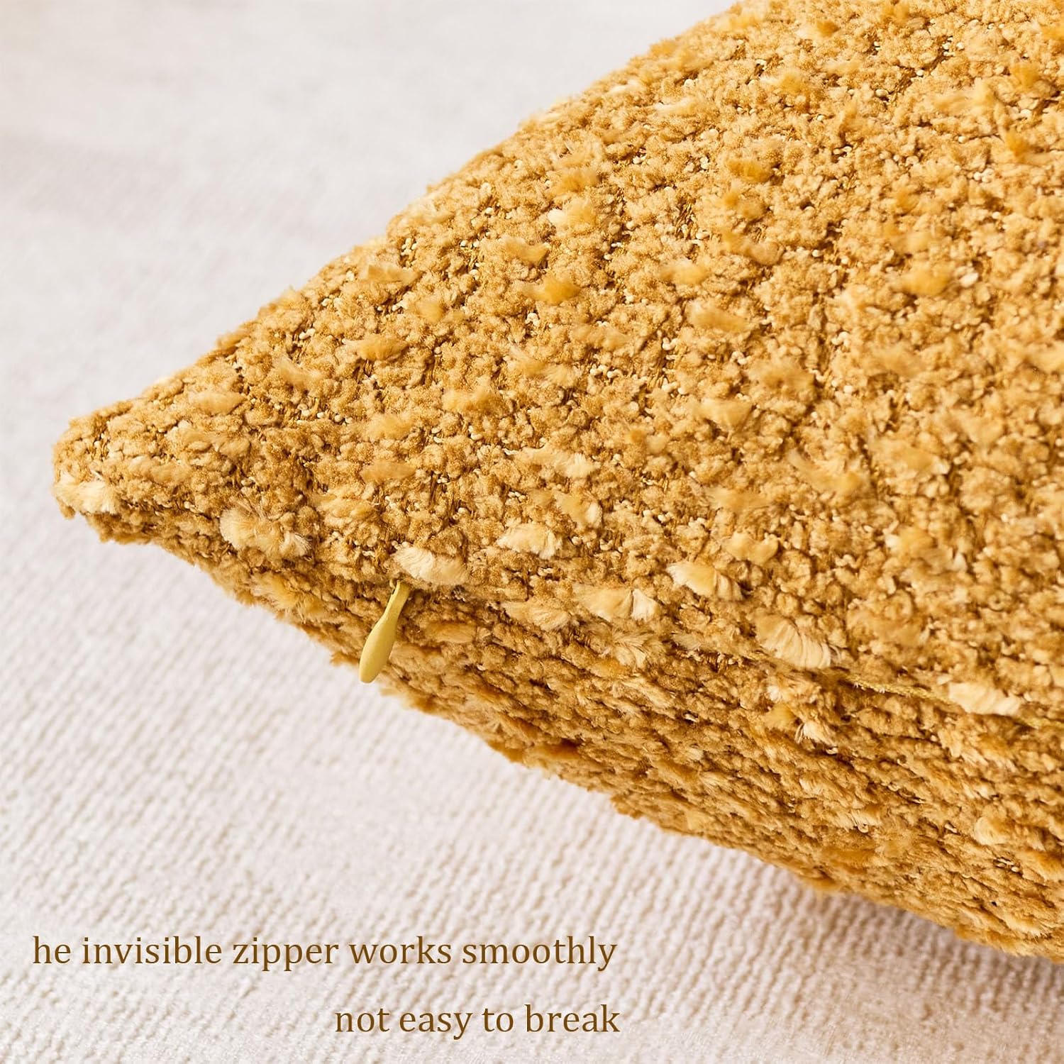 Set of 2 Decorative Boucle Throw Pillow Covers Soft Cozy Solid Textured Cushion Cover for Chair Sofa Bedroom Living Room Home Decor(Turmeric, 18" x 18" (Pack of 2))