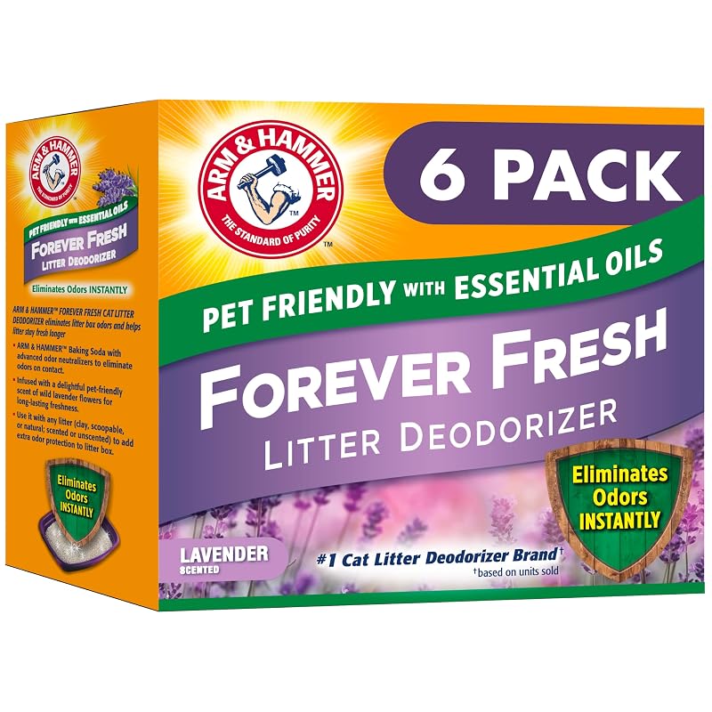 Desodorizador para Areia de Gatos ARM & HAMMER Forever Fresh com Bicarbonato e Lavanda, Pacote com 6 de 850 g
