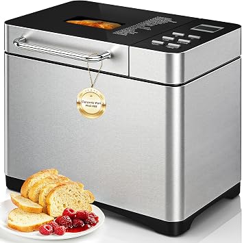 19-in-1 Bread Maker Machine, 2LB with Fruit & Nut Dispenser | 19 programs, 2LB capacity, automatic fruit & nut dispenser, 3 loaf sizes, 3 crust colors, 15H timer and 1H keep warm