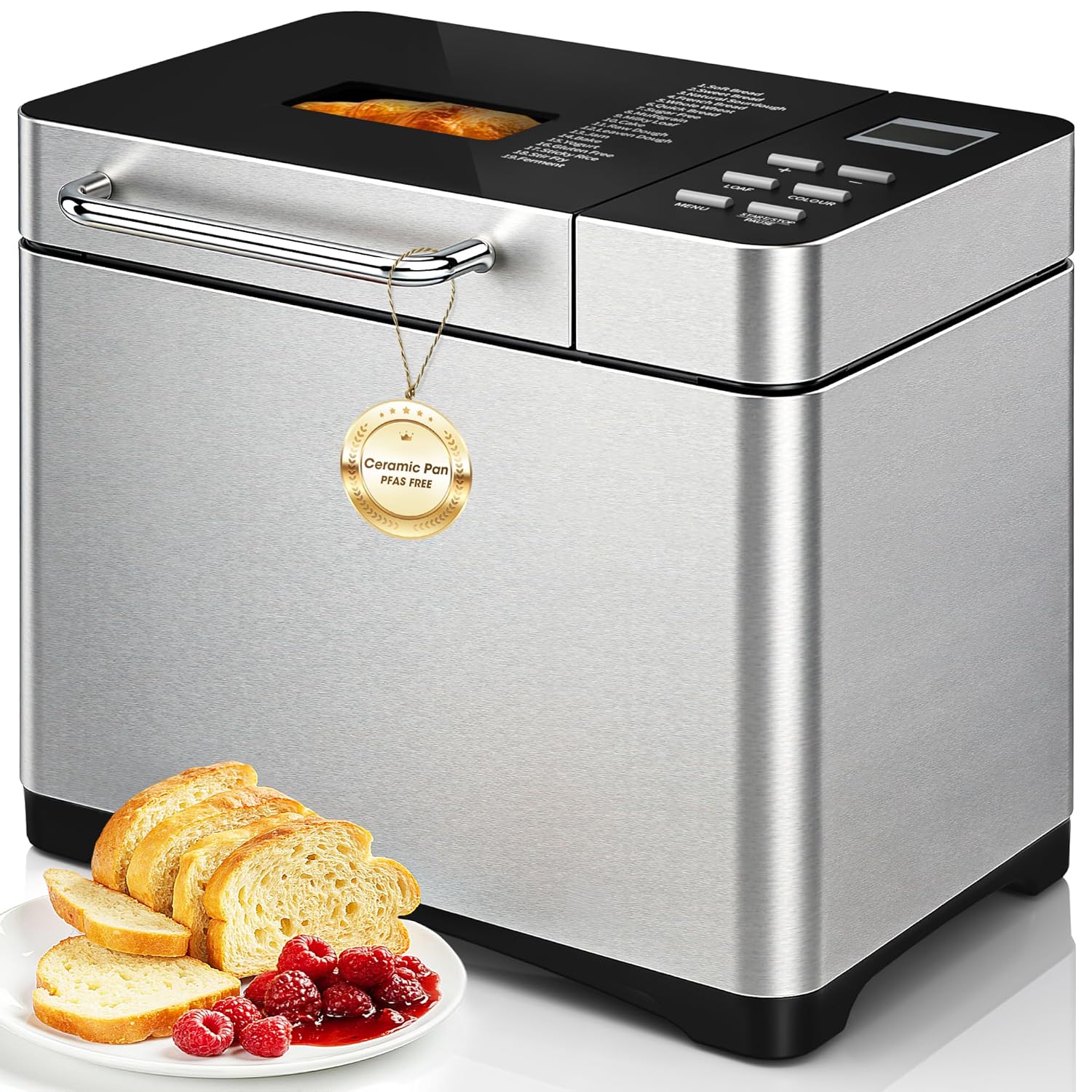 Manastin 2LB & 1.5LB Bread Maker Machine, 19-in-1 Automatic with 3 Crust Colors, 3-Step Beginner-Friendly Operation, Keep Warm, Programmable Delay Timer for Homemade Bread, Dark silver image 1